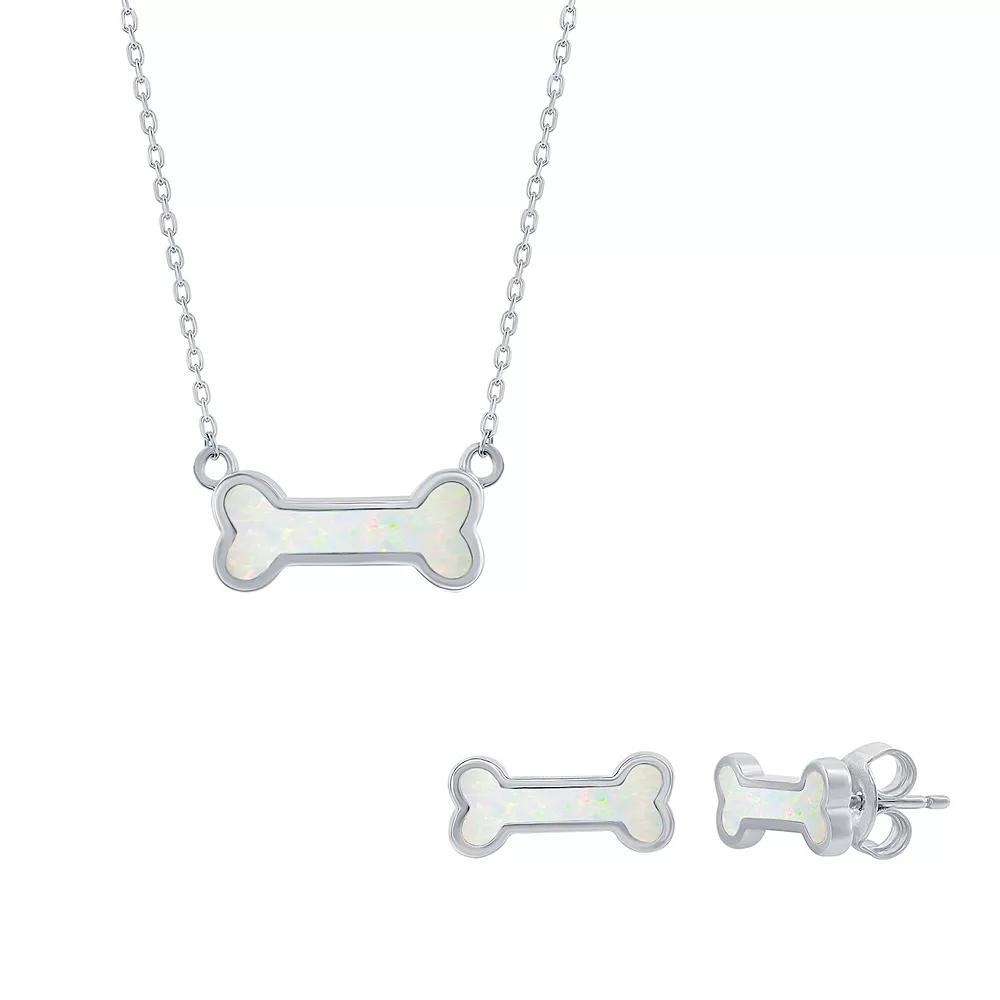 Nautica Rocks Sterling Silver Opal Dog Bone Pendant Necklace & Earrings Set, Women's Product Image
