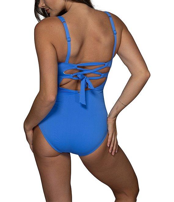 Jantzen Hilda Solid Lace-Up Shirred Tummy Control One Piece Swimsuit Product Image