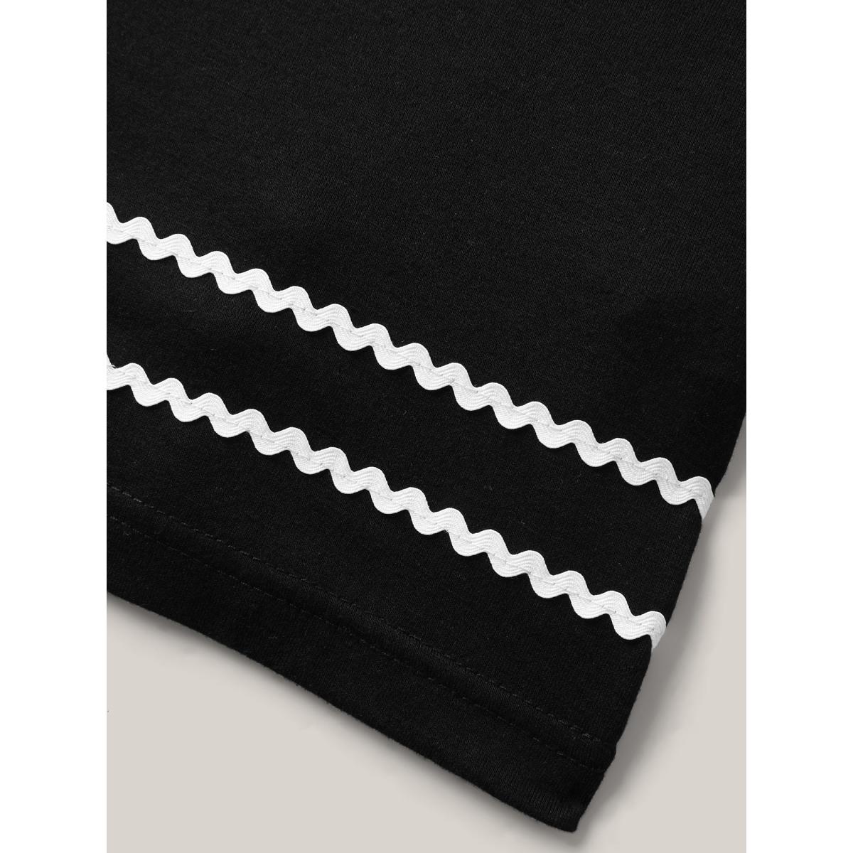 Plus Size Stretchy Webbed Split Neck Tank Top Women Black Woven ribbon&lace trim Notched collar Everyday-Casual Tank Tops Camis BloomChic 14-16/1X Product Image