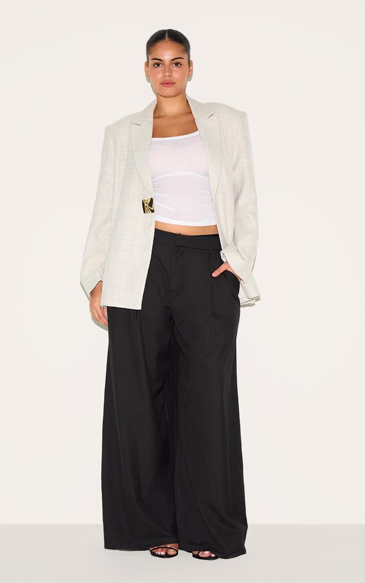 Plus Beige Button Detail Linen Boxy Blazer Product Image