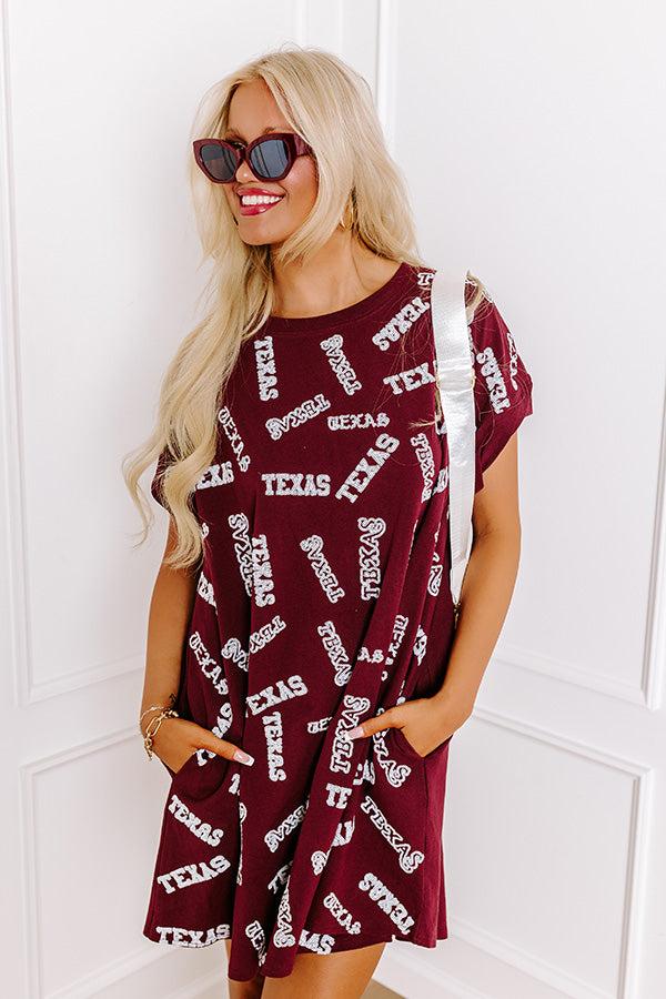 School Spirit Sequin Embroidered Mini Dress in Texas Maroon Product Image