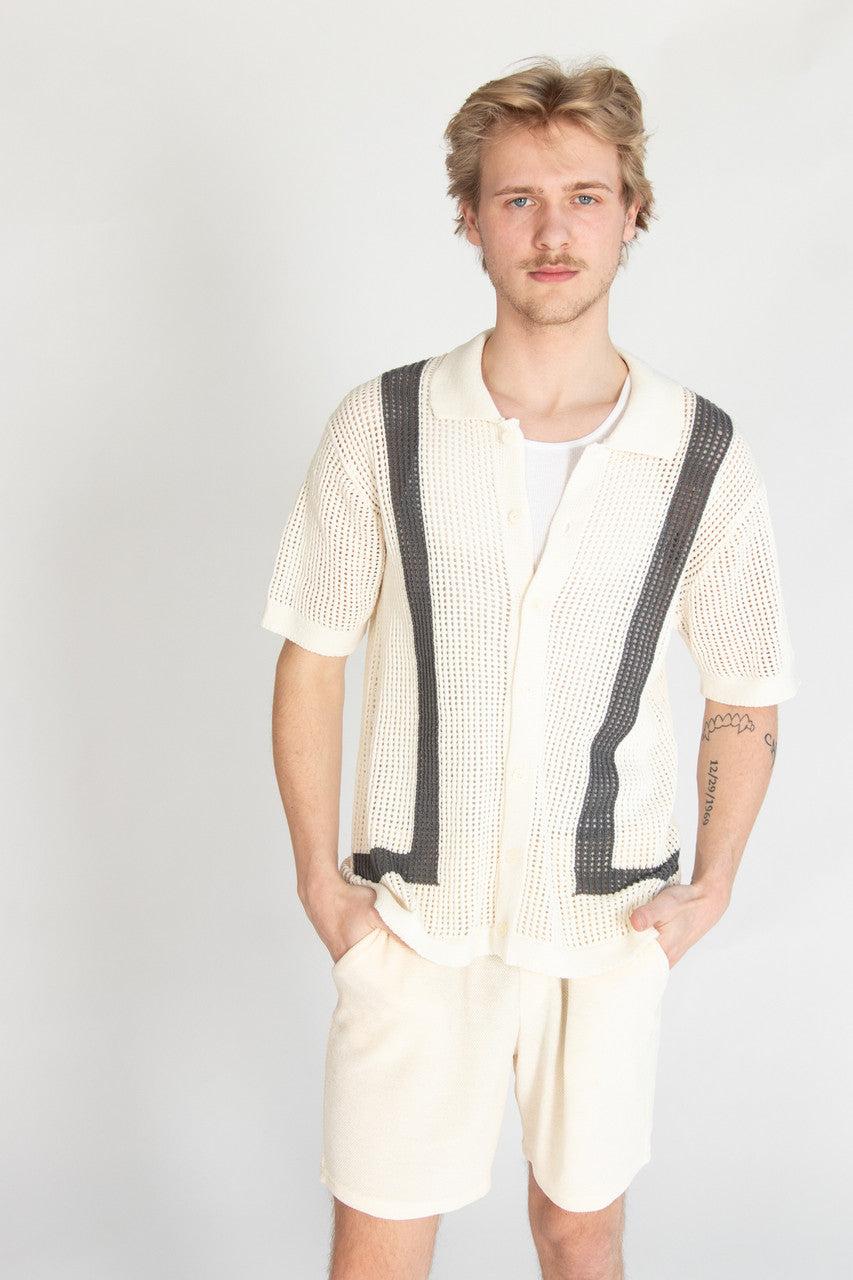Crochet Bowling Style Button Up Shirt Product Image