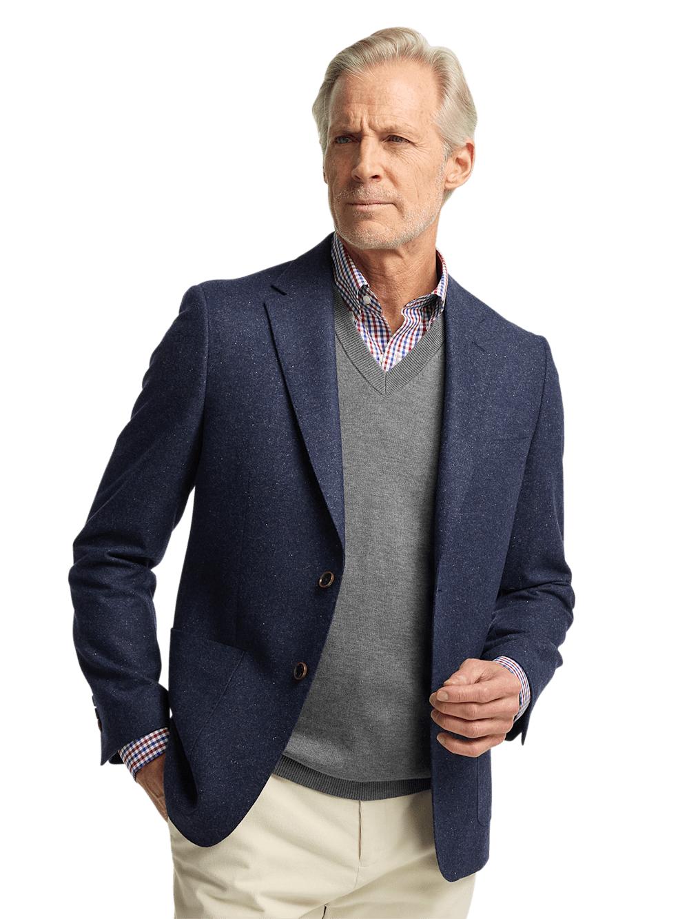 Wool Blend Donegal Single Breasted Notch Lapel Sport Coat - Navy Product Image