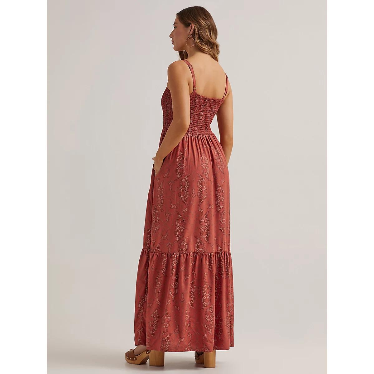 Women's Smocked Bodice Maxi Dress in Rust Product Image