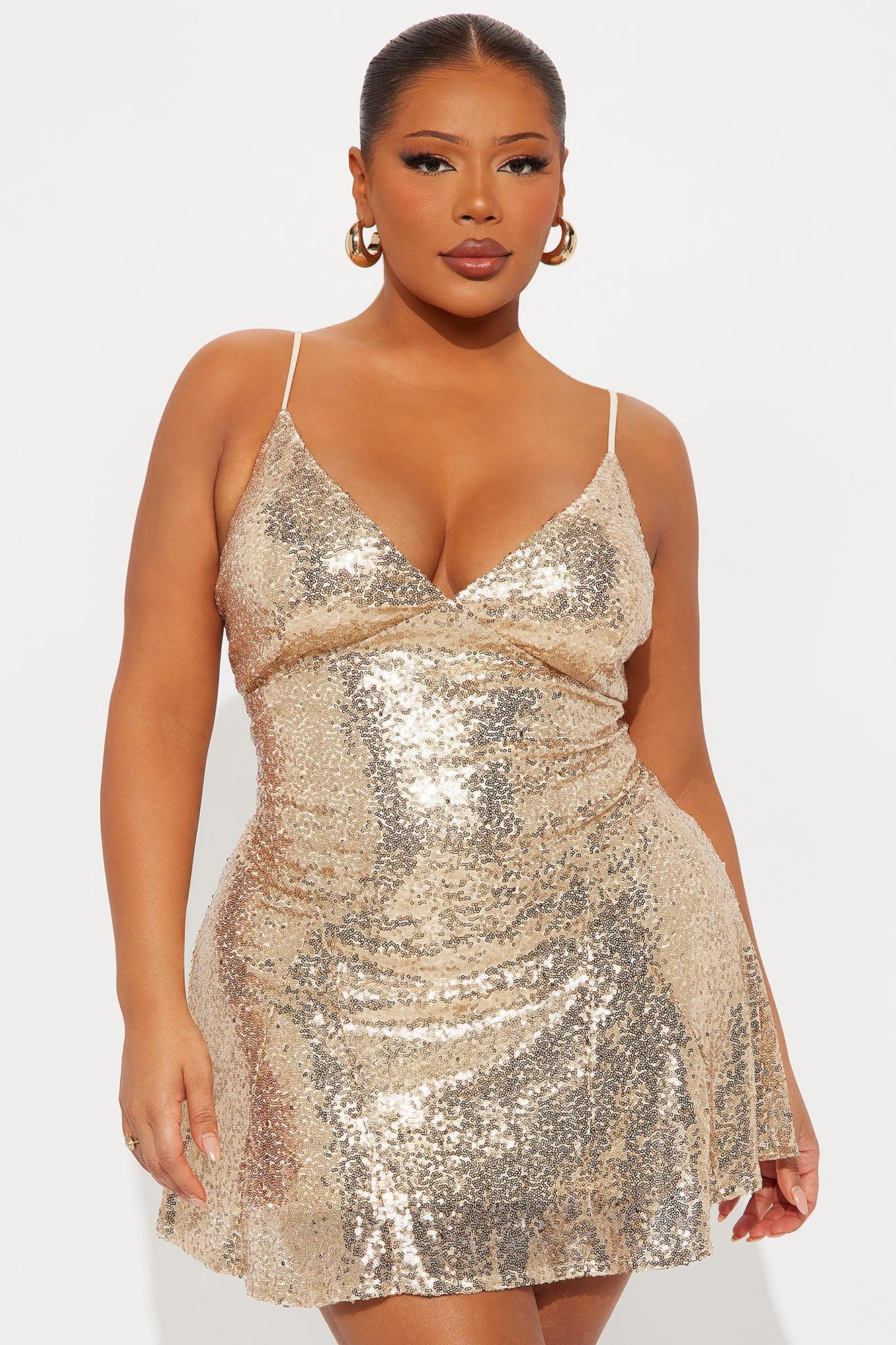 Karina Pleated Sequin Mini Dress - Gold Female Product Image