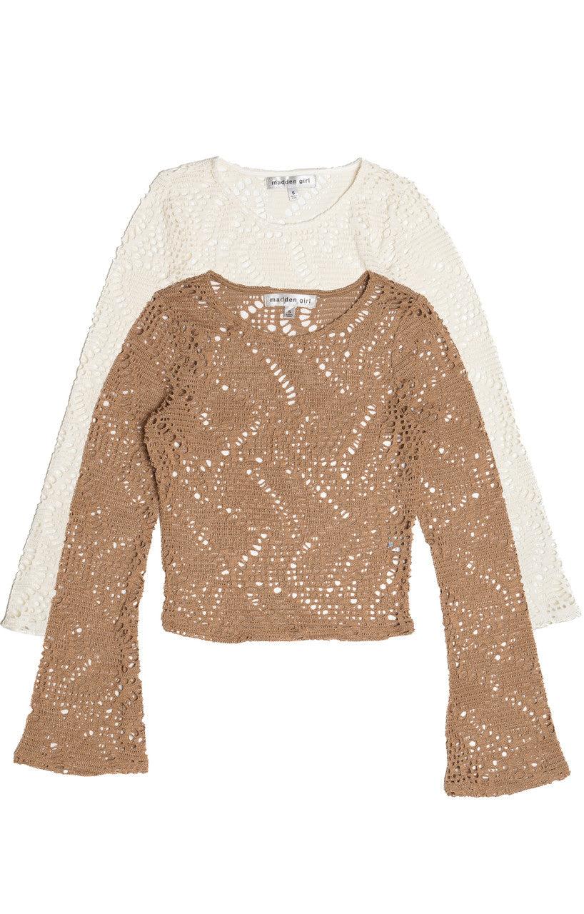 Bell Sleeve Crochet Net Top Product Image