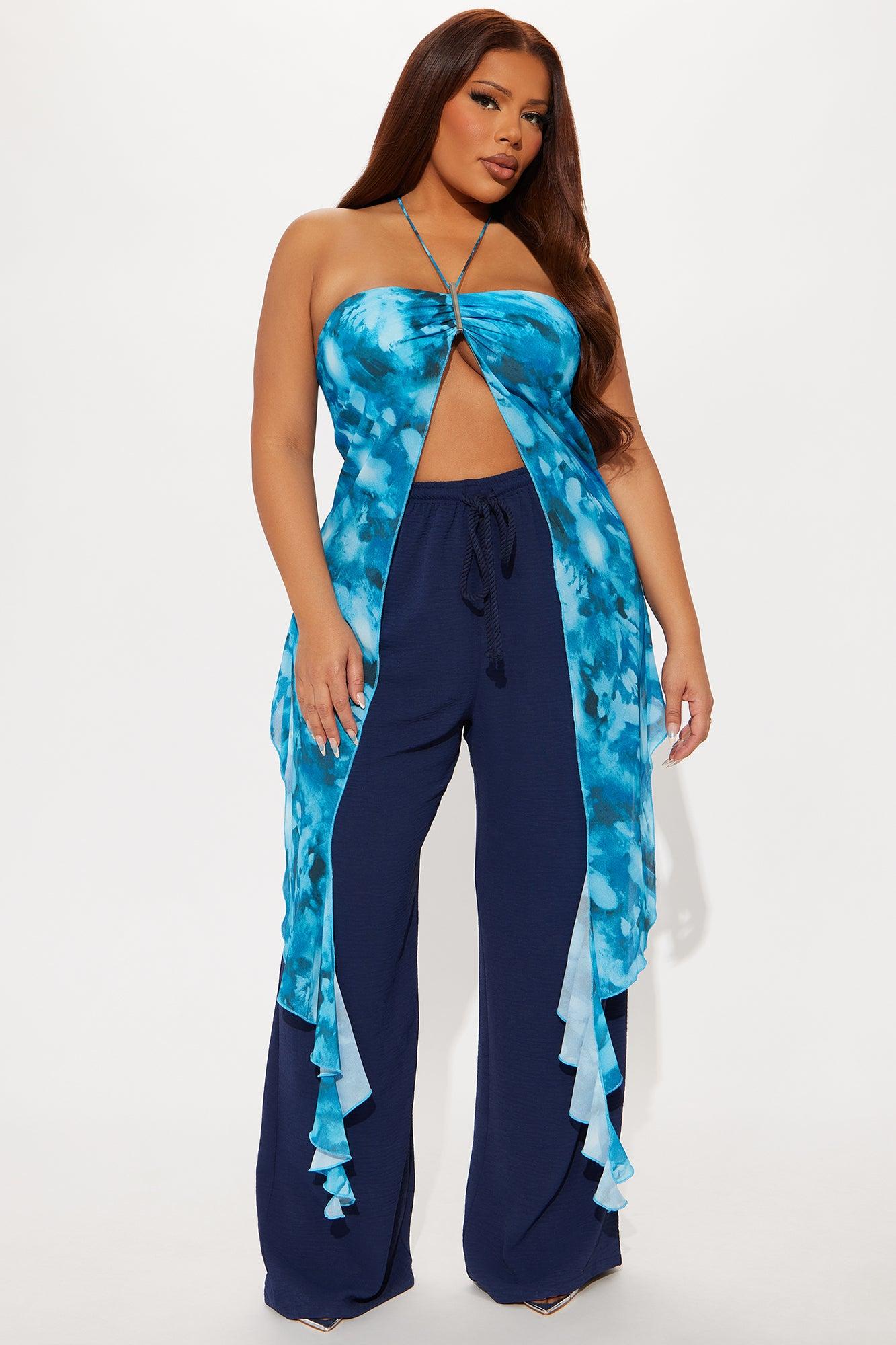Waves For Days Chiffon Halter Top - Blue/combo Product Image