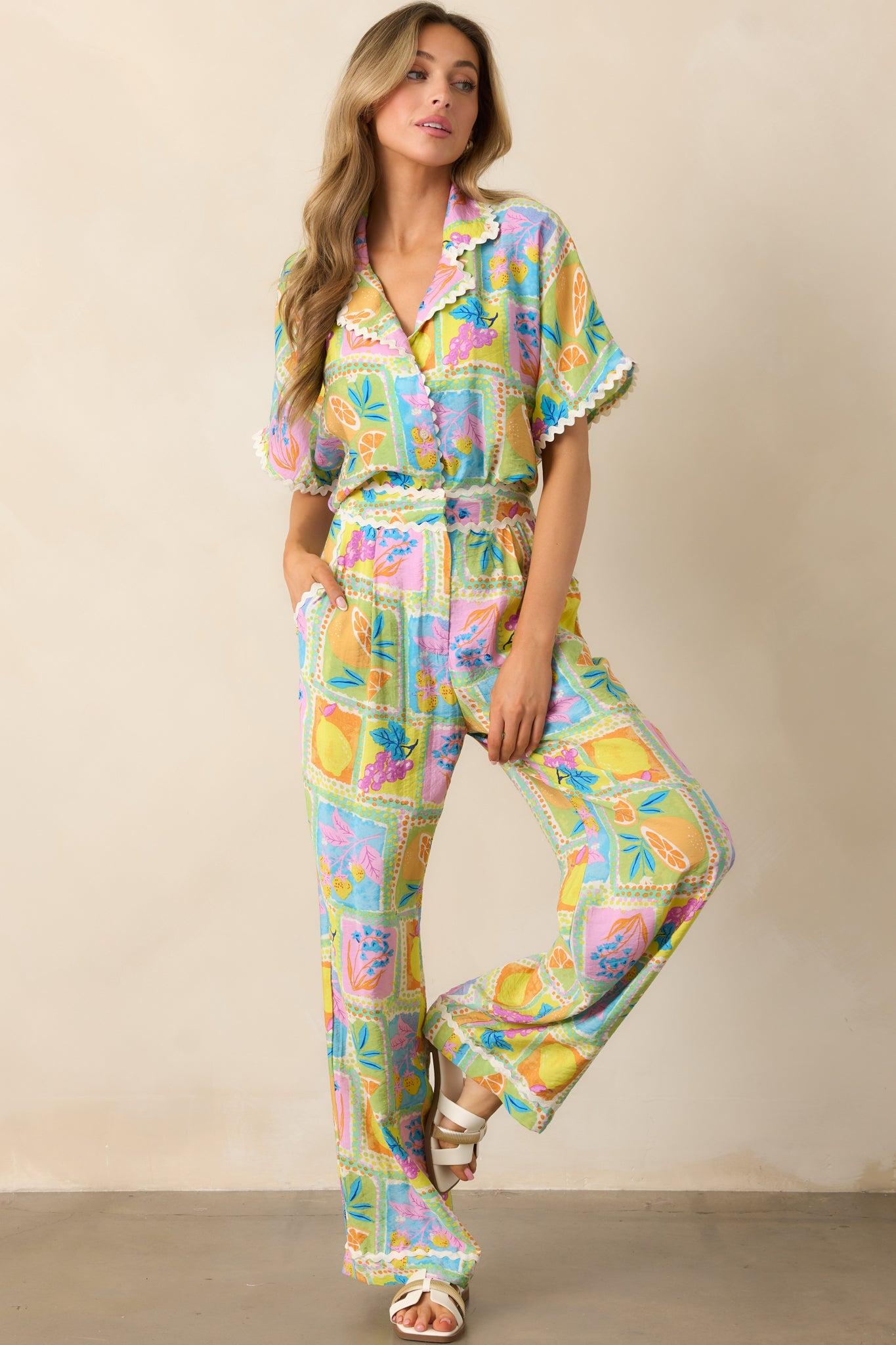 Tropic Tango Green Tropical Print Ricrac Top Product Image