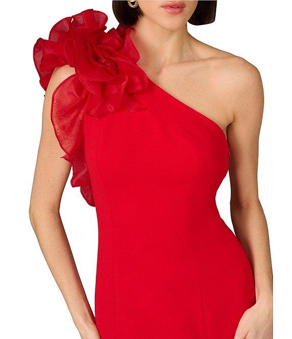 Aidan Mattox Organza Ruffle One-Shoulder Sleeveless Long Column Gown Product Image