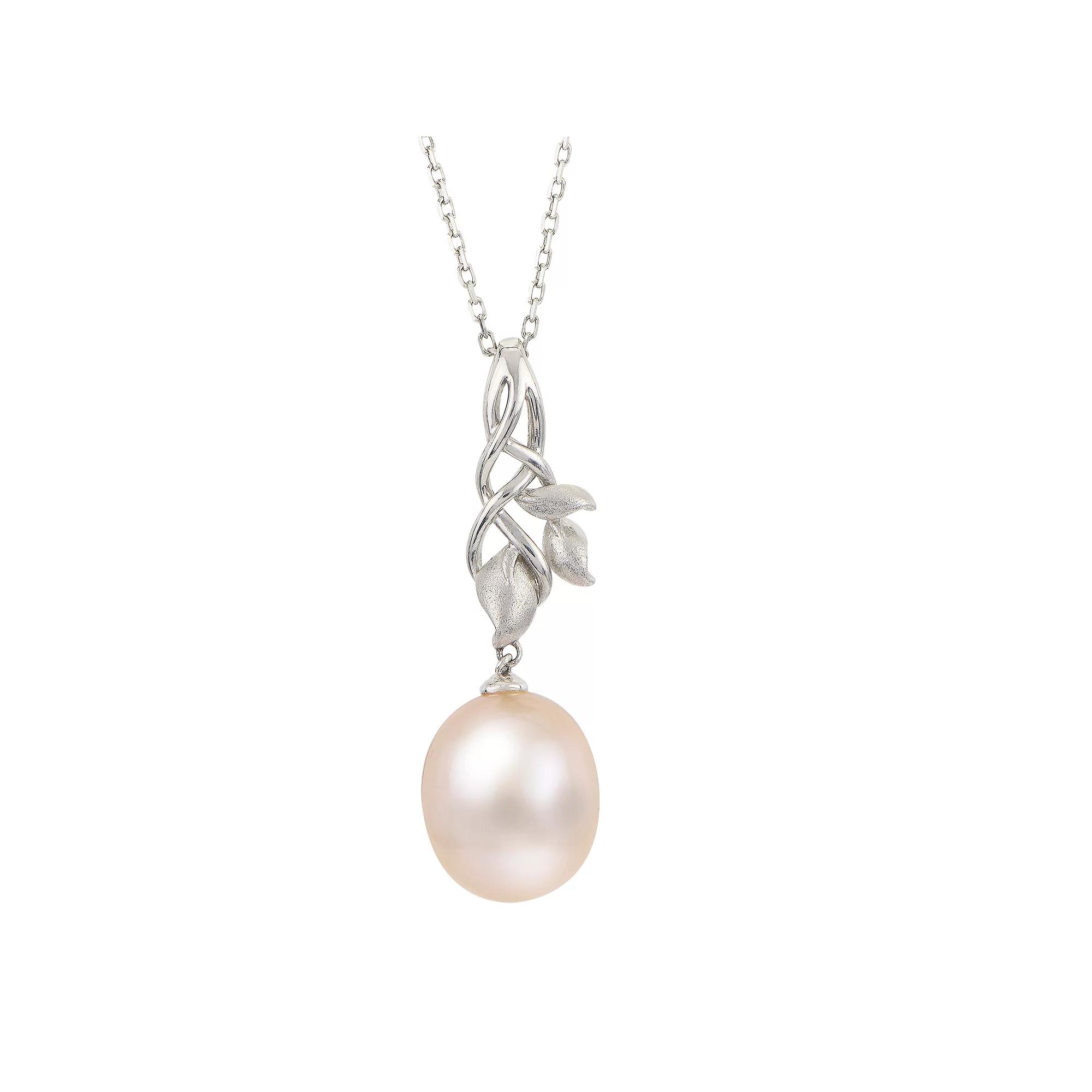 PearLustre by Imperial Sterling Silver Pink Freshwater Cultured Pearl Leaf Pendant Necklace, Womens Product Image