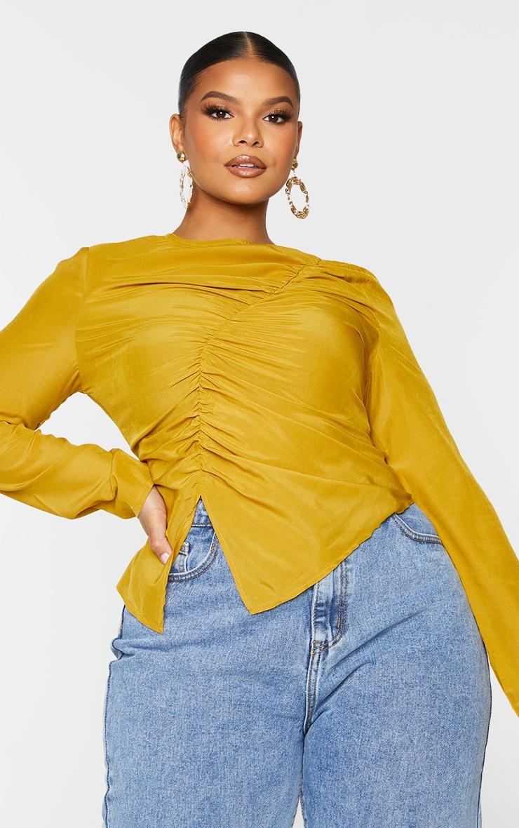 Plus Chartreuse Ruched Front Blouse Product Image