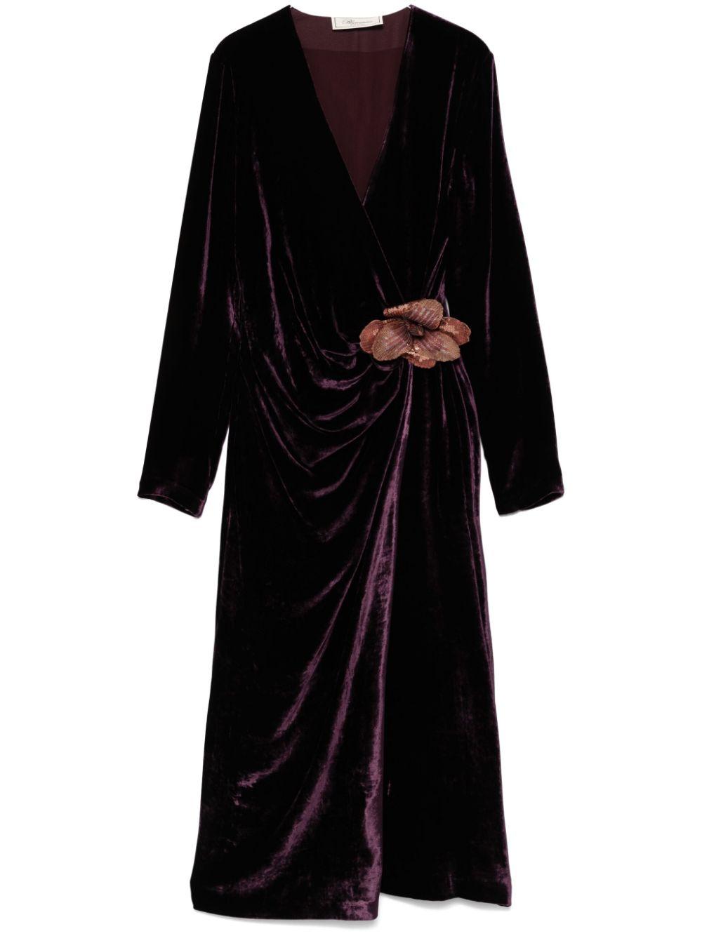 flower-appliqué velvet midi dress Product Image