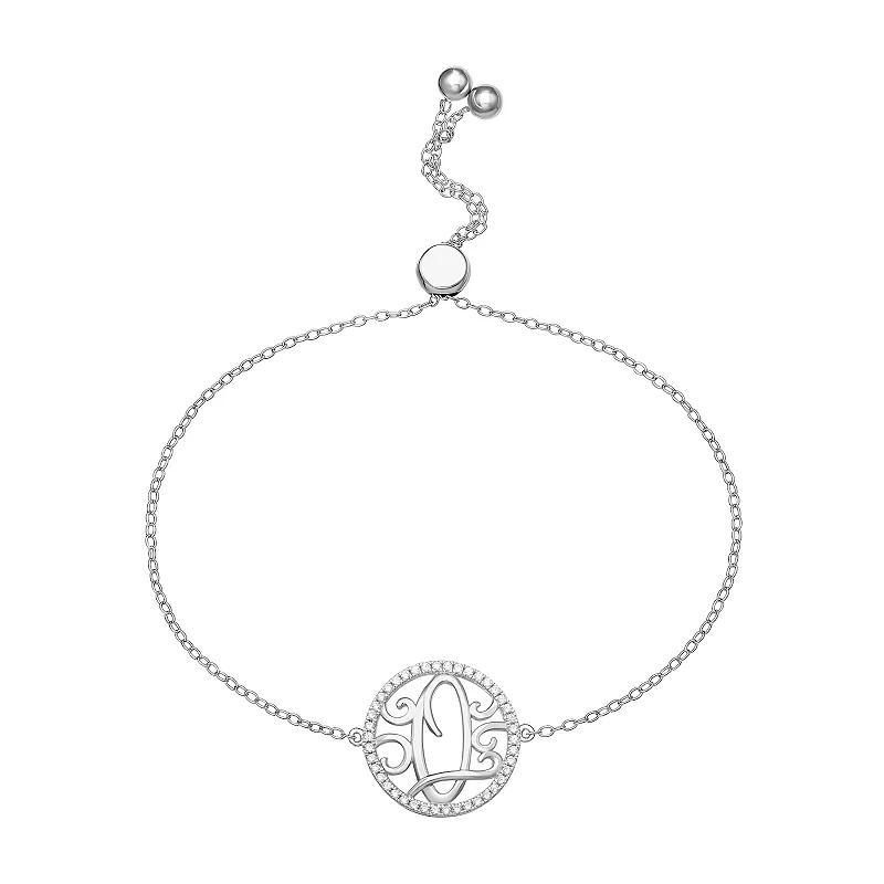 PRIMROSE Sterling Silver Cubic Zirconia Initial Cable Chain Bolo Bracelet, Women's, Size: 7", Sterling Silver D Product Image