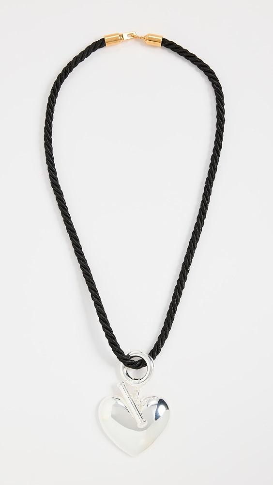 Timeless Pearly Black Cord Necklace with Silver Heart | Shopbop Product Image