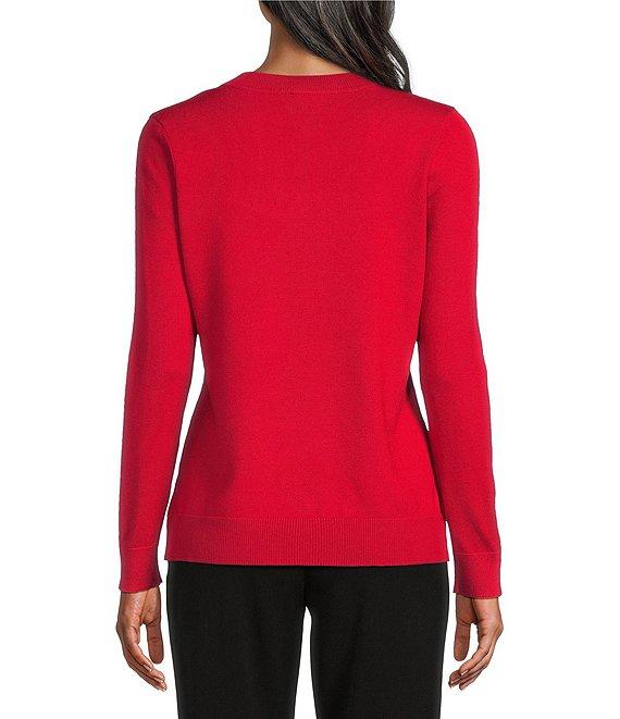 Investments Petite Size Solid Long Sleeve V-Neck Pullover Top Product Image