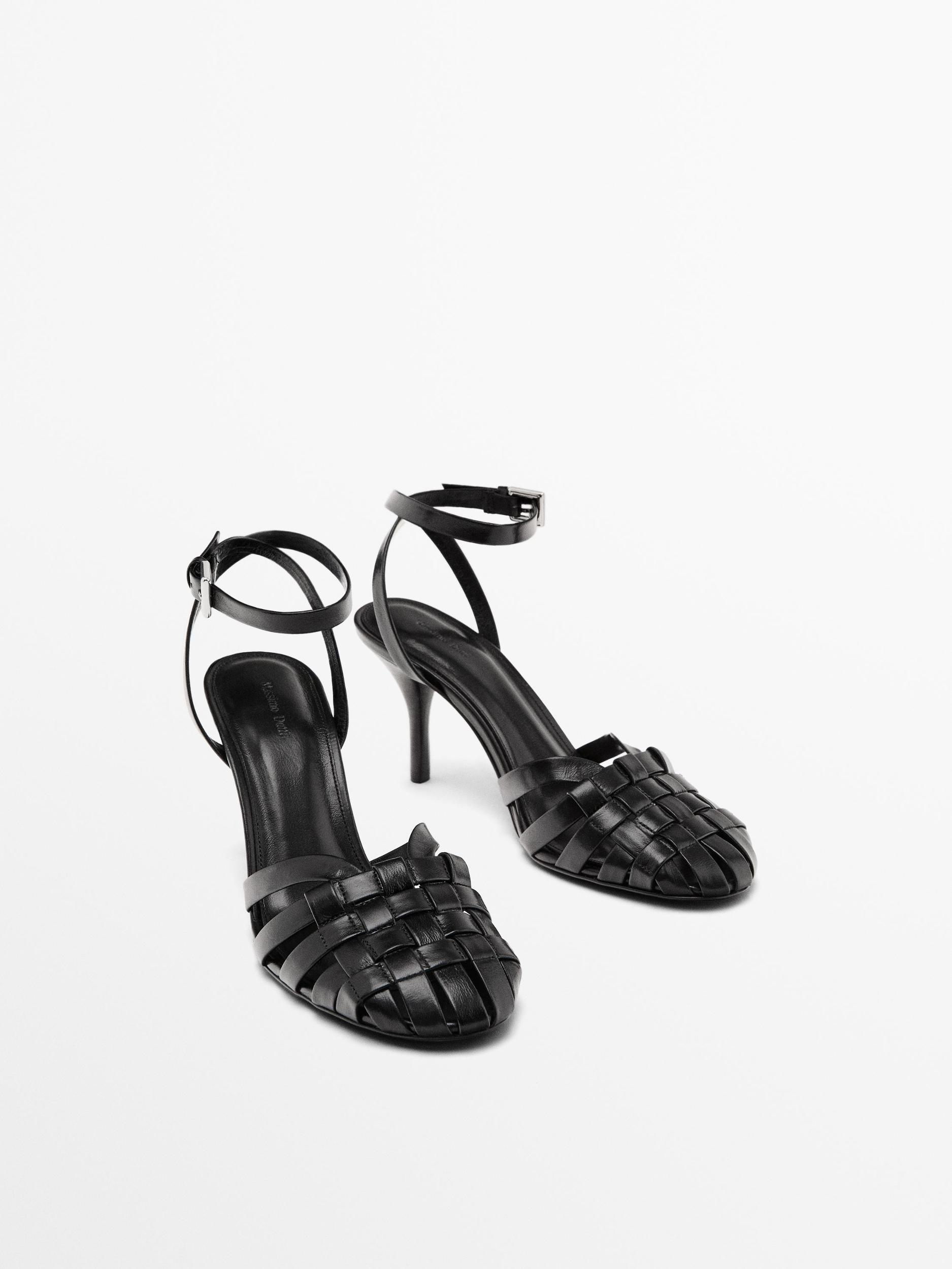 Leather high-heel cage sandals Product Image