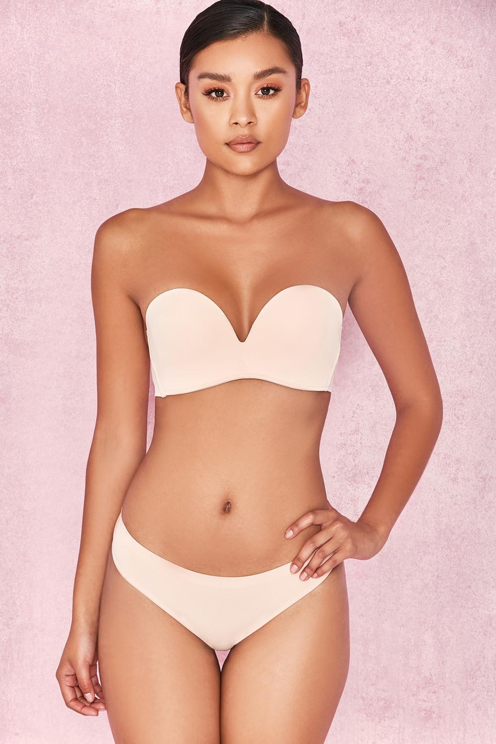 Smooth  plain molded strapless bra - beige Product Image
