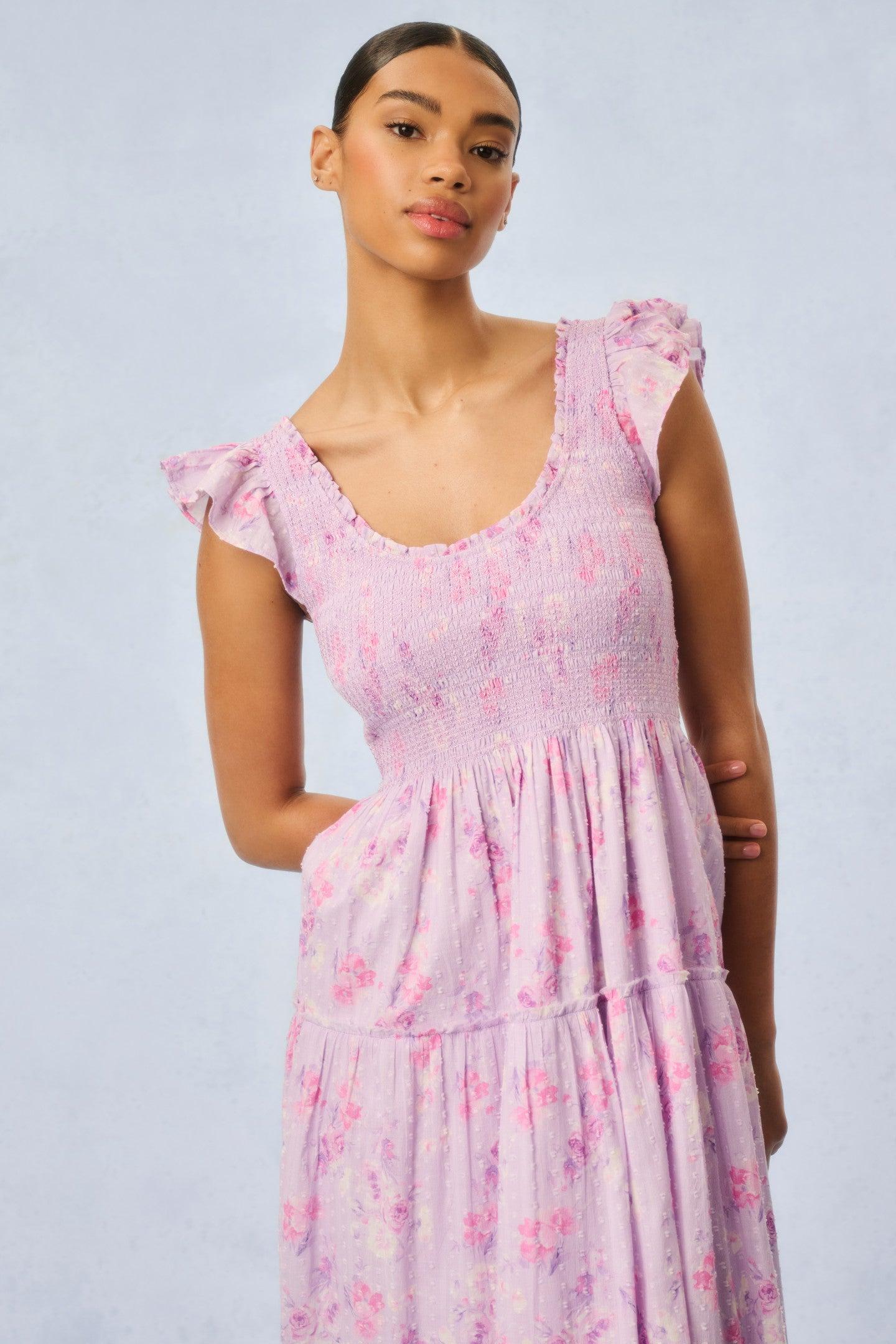 Chessie Fragrance Print Cotton Maxi Dress - STRAWBERRY MACAROON Product Image