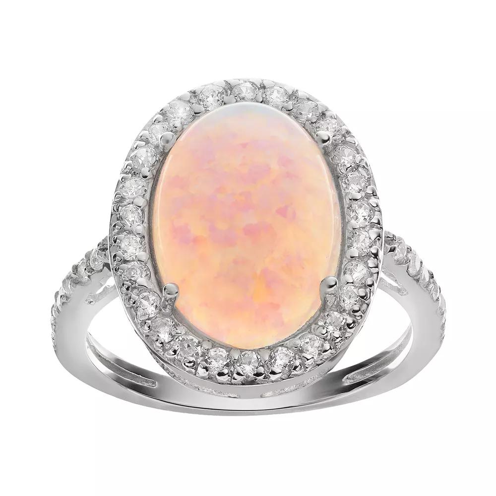 Sophie Miller Lab-Created Opal & Cubic Zirconia Sterling Silver Halo Ring, Women's,  Product Image