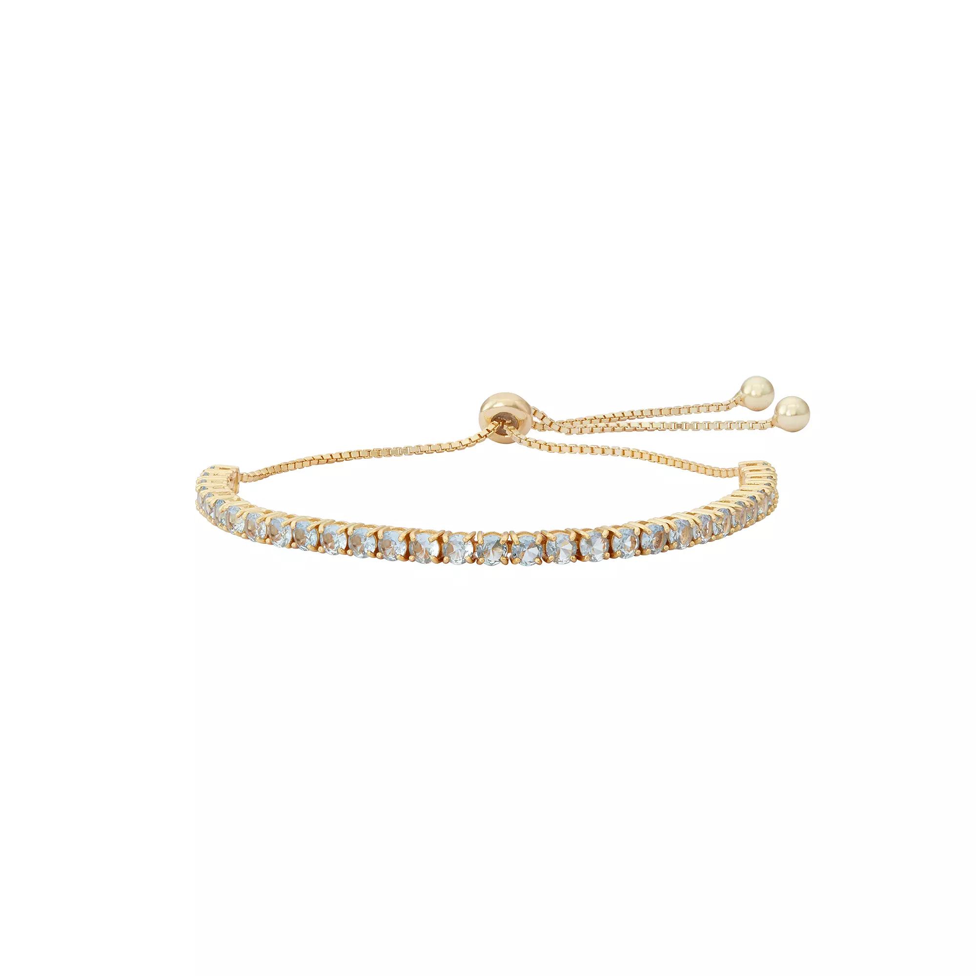 14k Gold Over Silver Lab-Created Aquamarine Lariat Bracelet, Women's, Size: 9", Blue Product Image