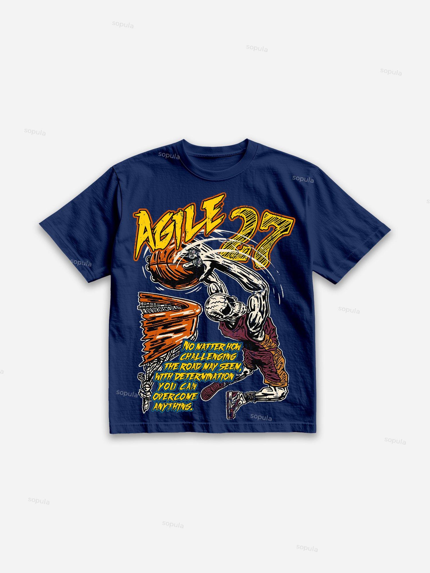 Shooting Basketball Graphic Print Cotton T-shirt Product Image