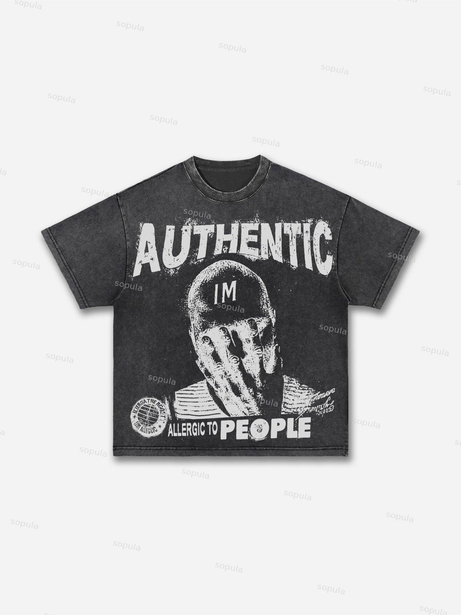 Retro I Am Allergic To People Graphic Washed T-shirt Product Image