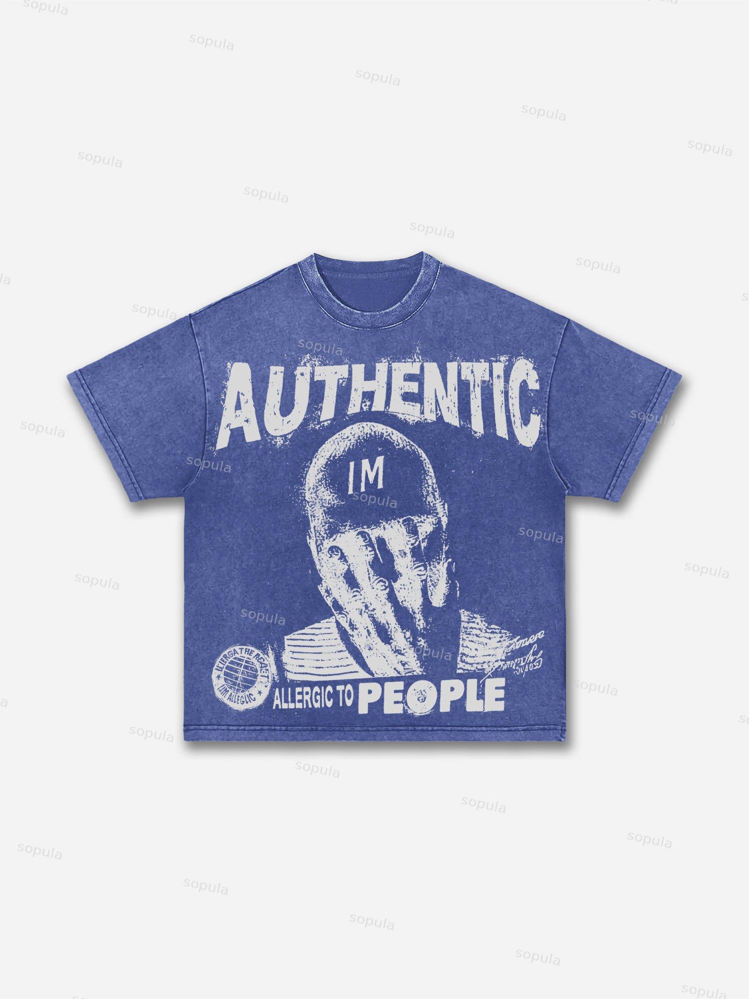 Retro I Am Allergic To People Graphic Washed T-shirt Product Image