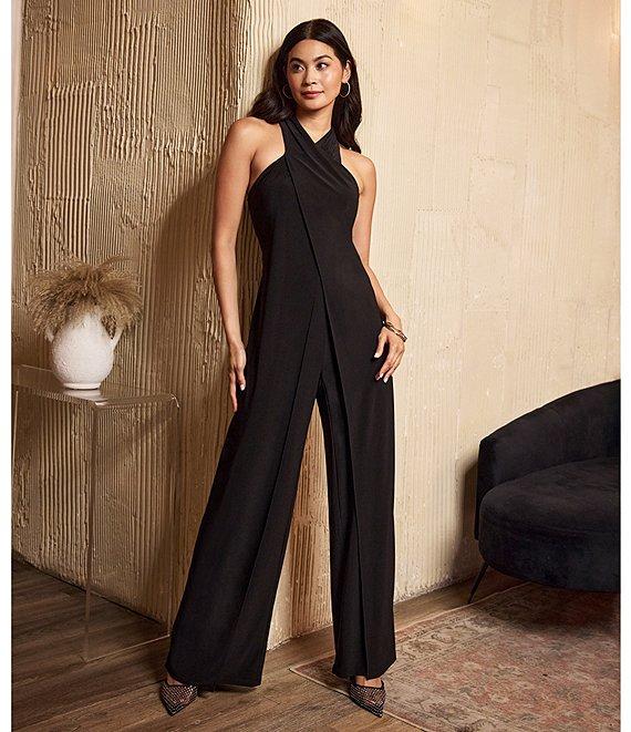 Adrianna Papell Criss Cross Halter Stretch Jersey Tulip Jumpsuit Product Image