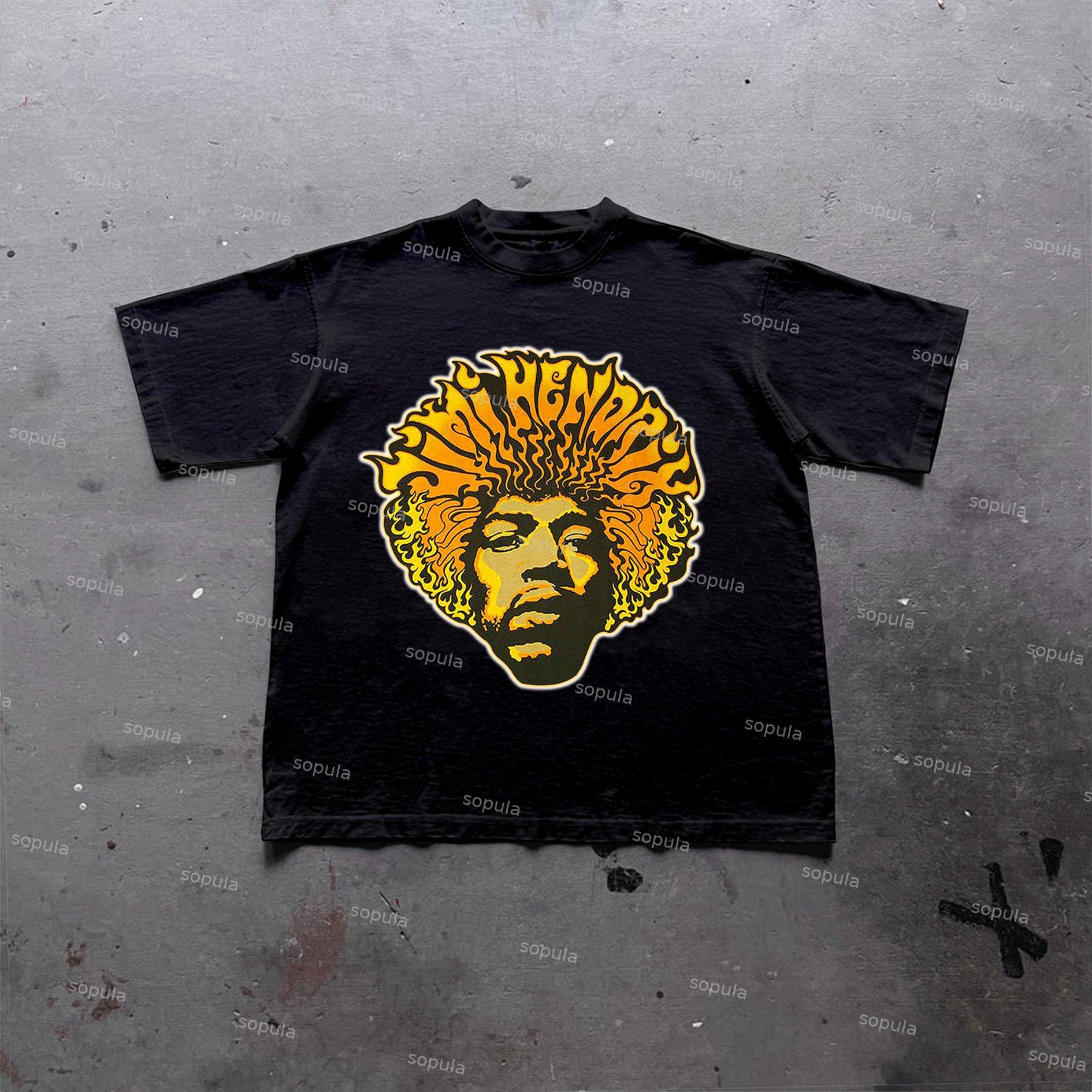 Sopula Hendrix Fashion Guitarist Graphic Print Cotton T-Shirt Product Image