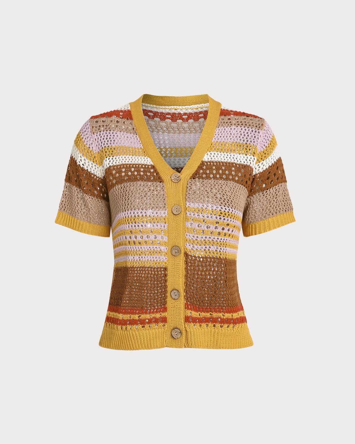 Striped V Neck Cardigan Product Image