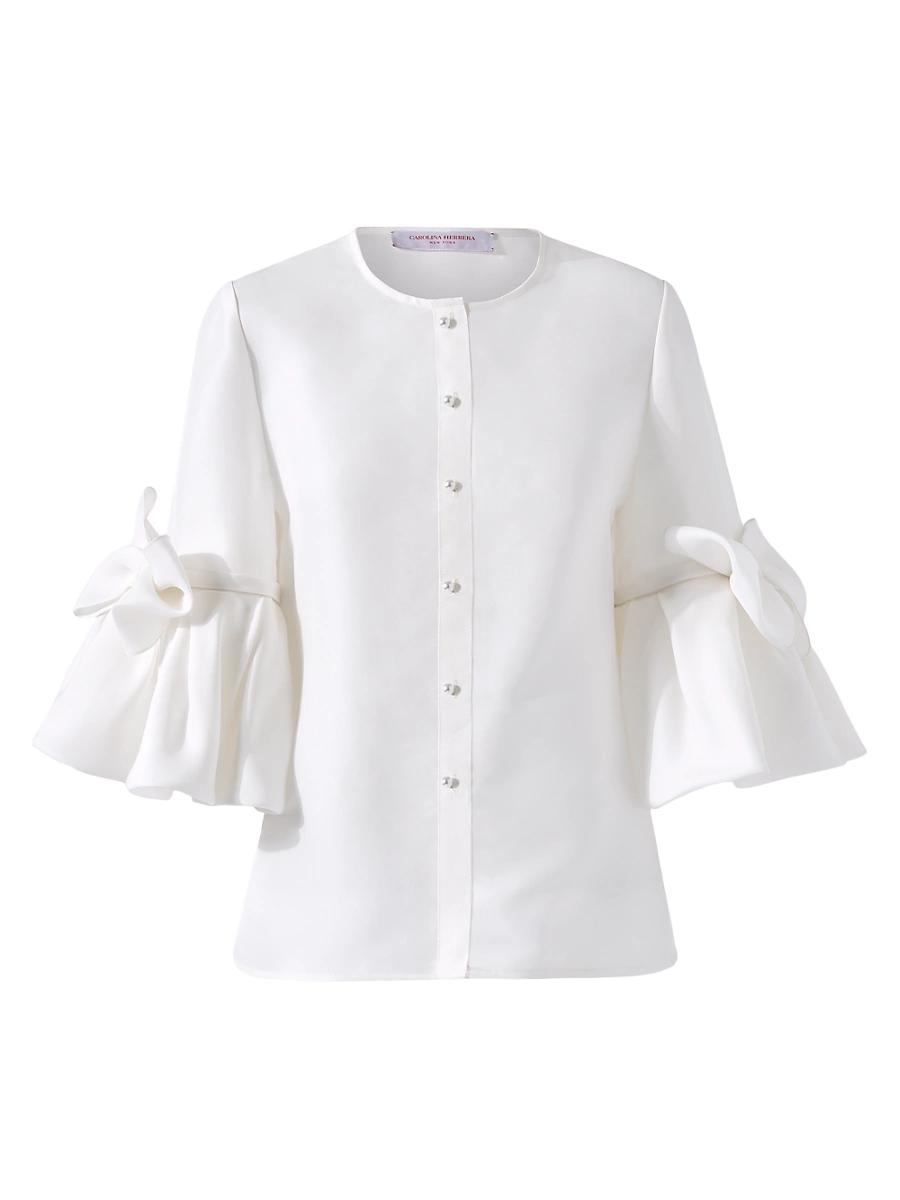 Womens Silk Bow Bell-Sleeve Blouse Product Image