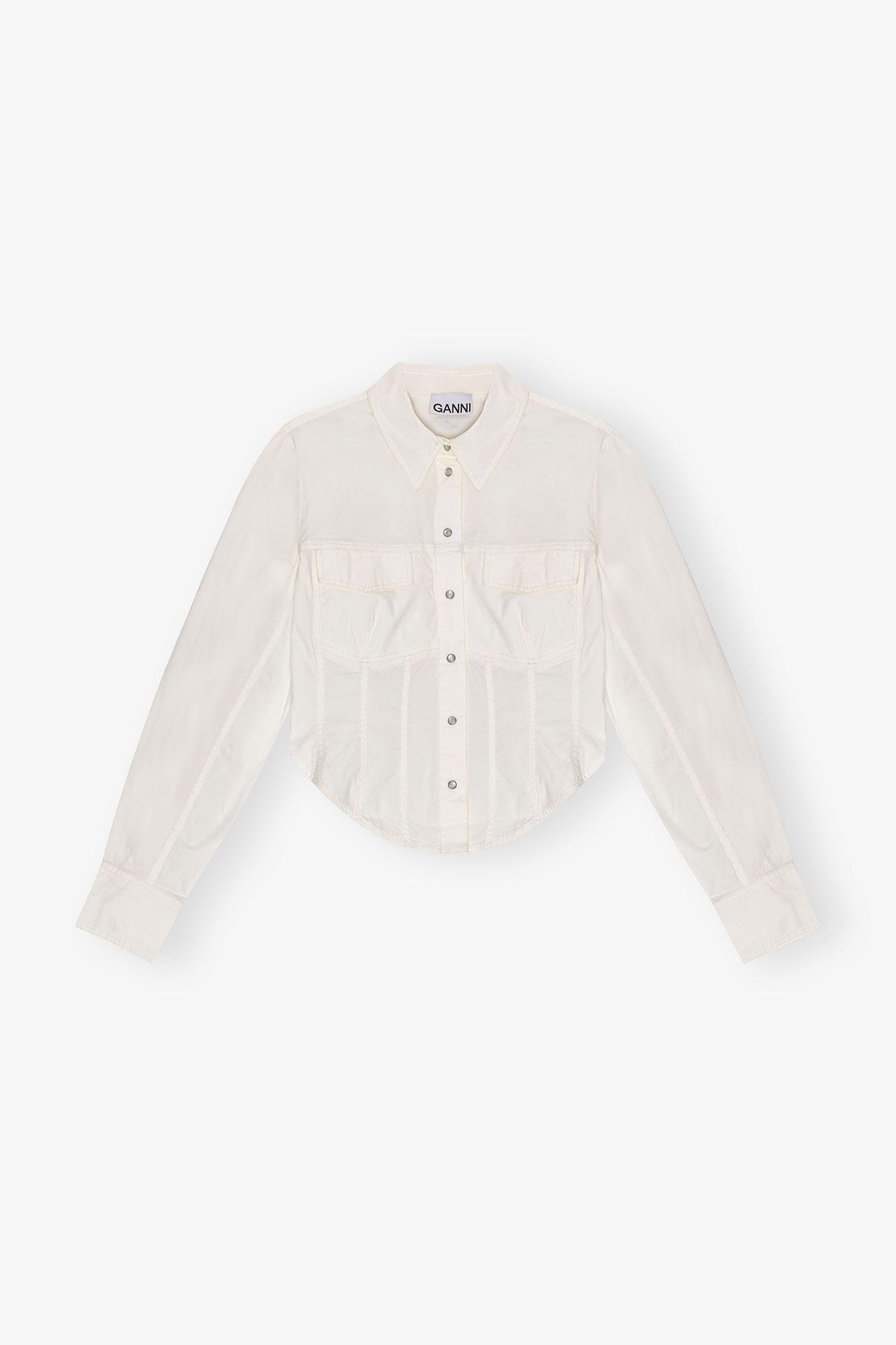 Ivory Washed Stretch Cotton Corset Shirt Product Image