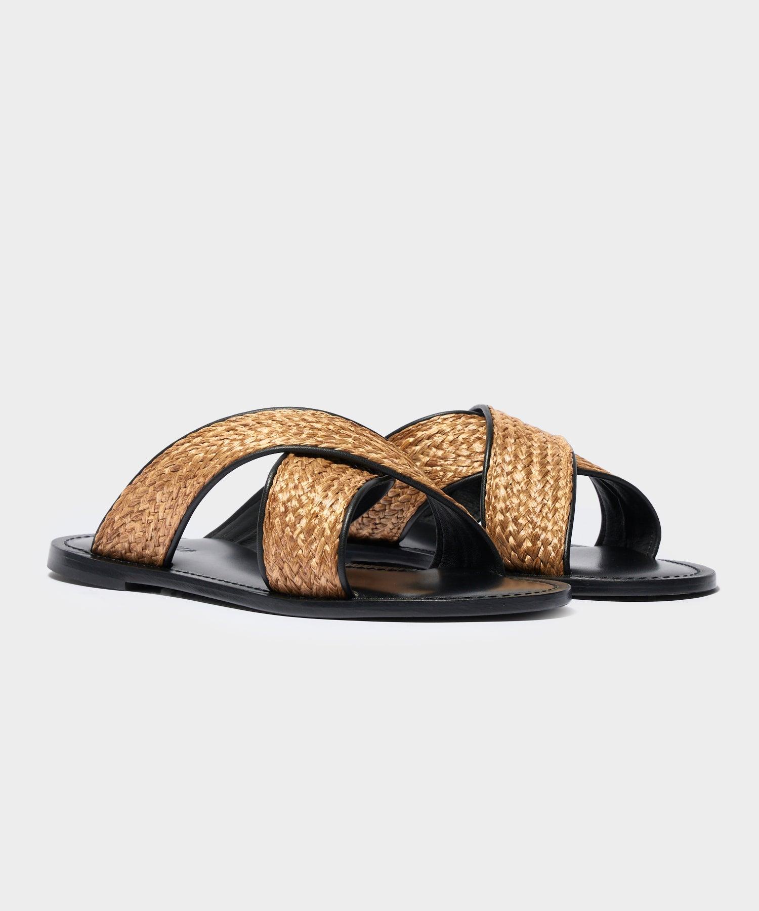 Tuscan Leather & Raffia Crossover Sandal Product Image