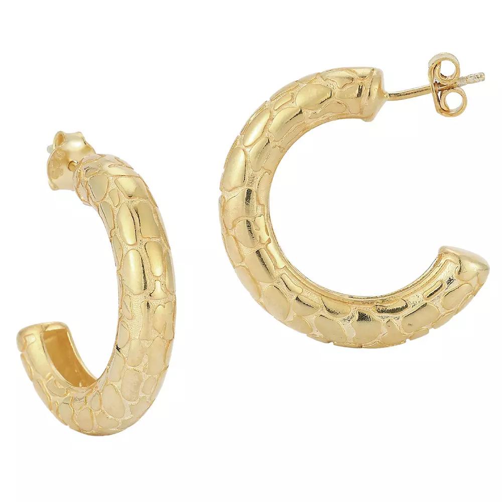 Sunkissed Sterling 14k Gold Over Snakeskin Textured Hoop Earrings, Women's, Yellow Gold Tone Product Image