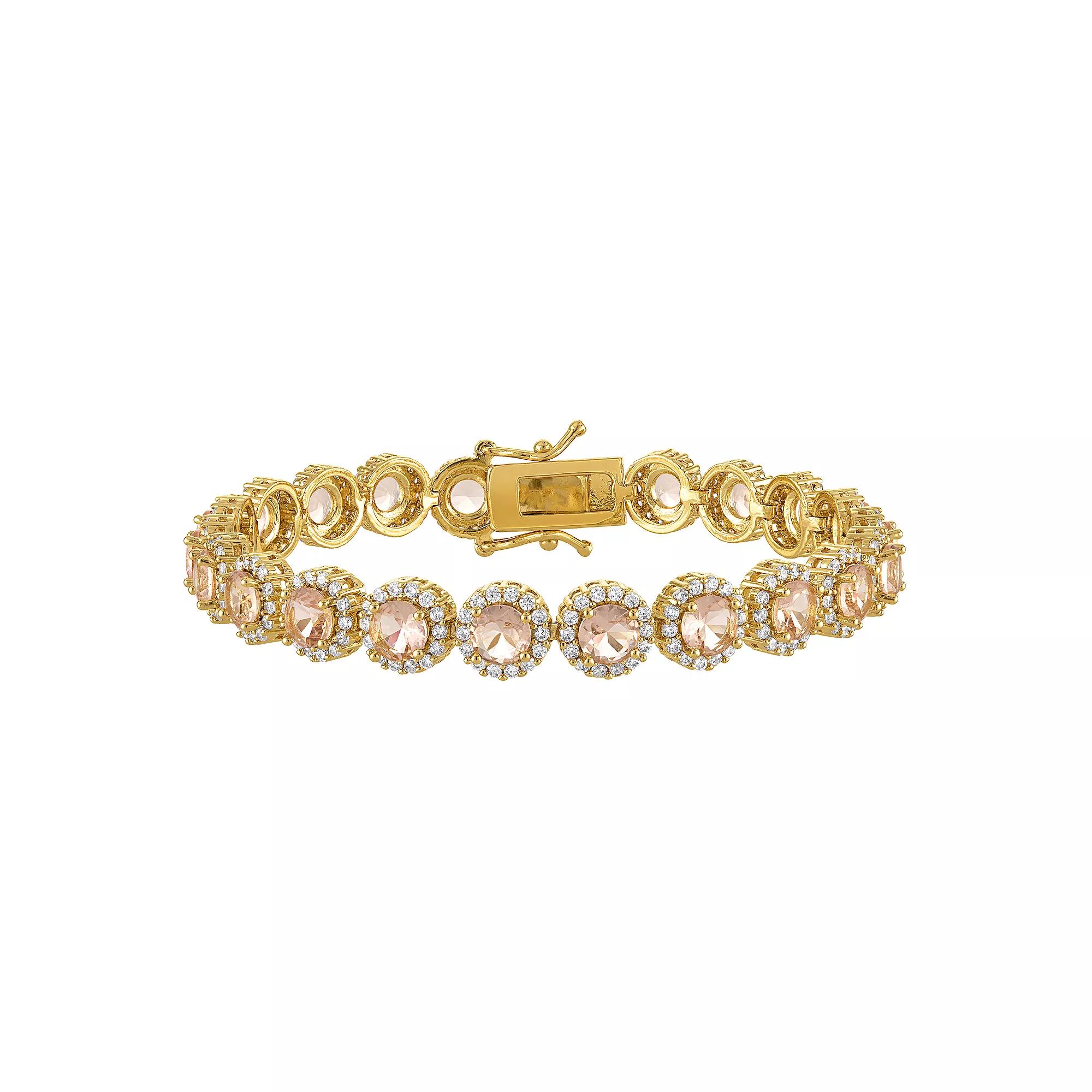 Ivy Sharpe Gold Plated Simulated Gemstone Halo Tennis Bracelet, Womens Rose Tone Pink Product Image