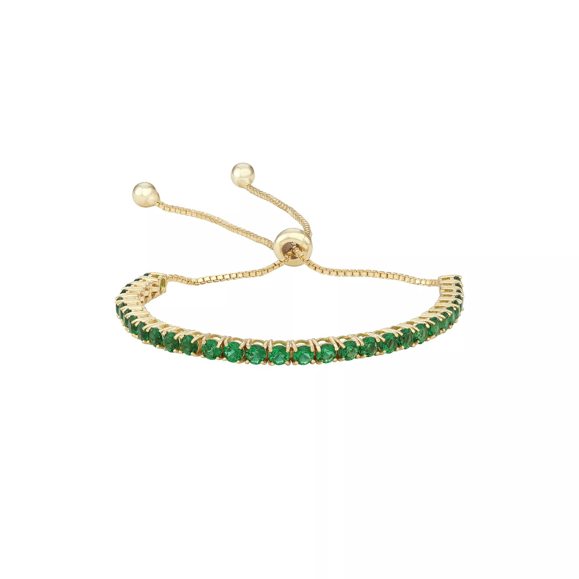 Designs by Gioelli 14k Gold Over Silver Simulated Emerald Lariat Bracelet, Womens Green Product Image