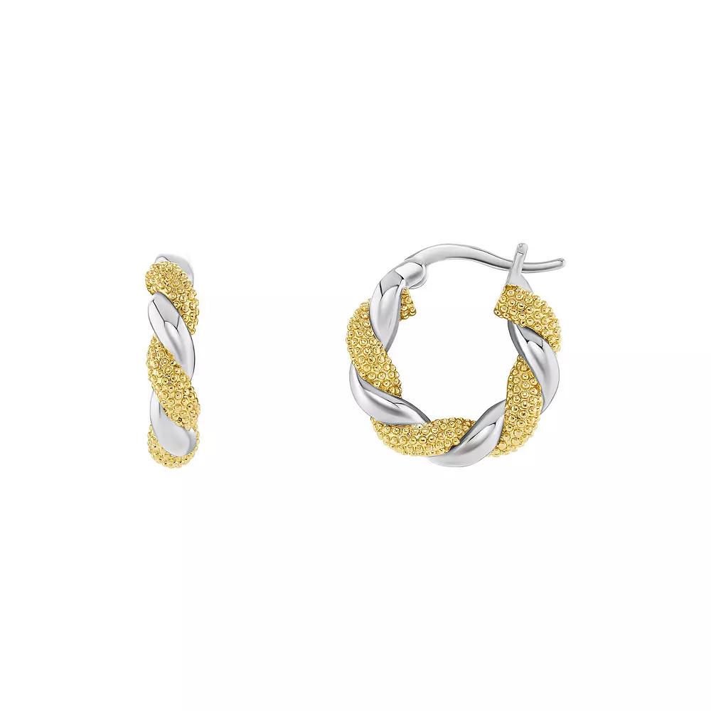 PRIMROSE Silver Tone Polished & Textured Twisted Huggie Earrings, Womens Product Image