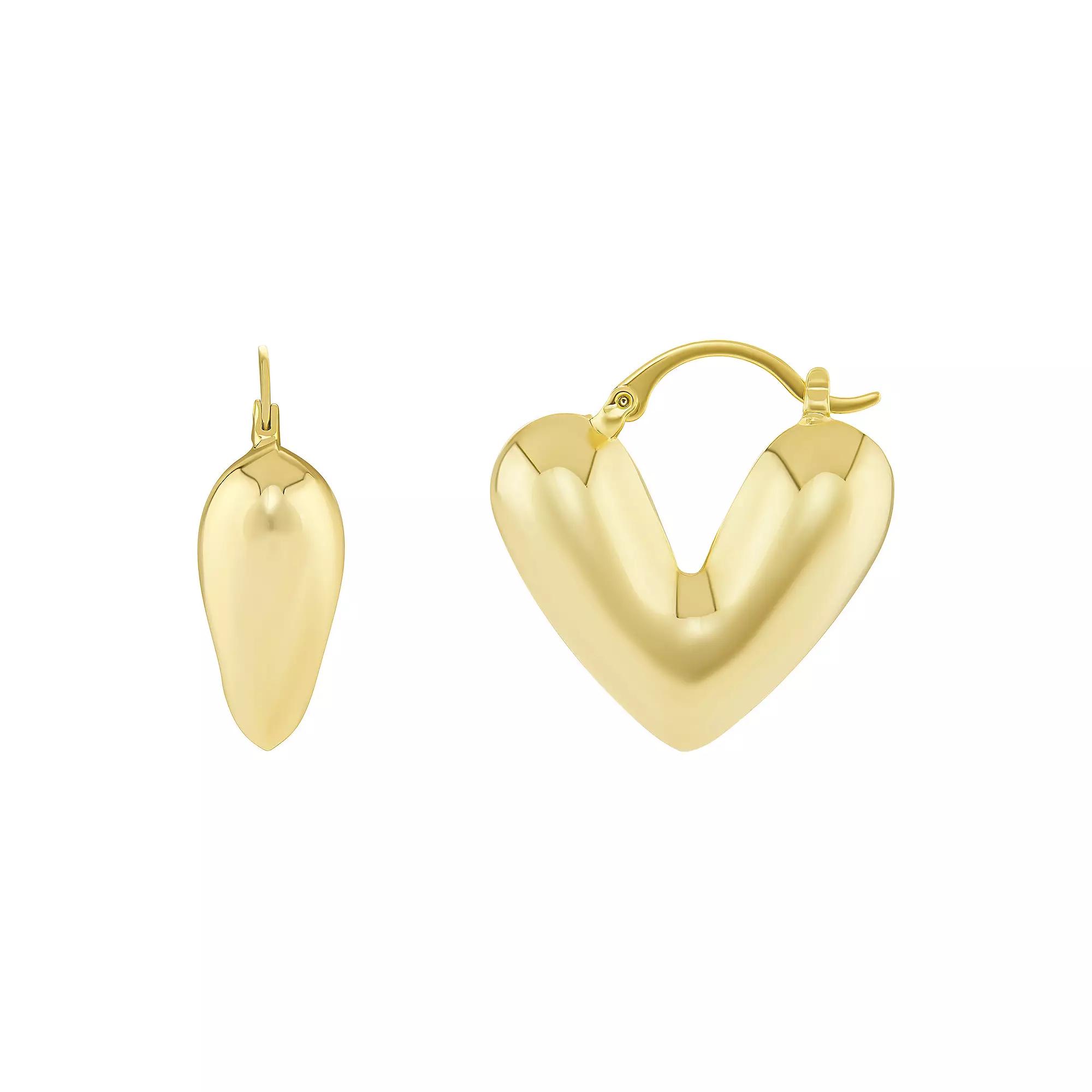 PRIMROSE Polished Chunky Heart Hoop Earrings, Women's, Gold Tone Product Image