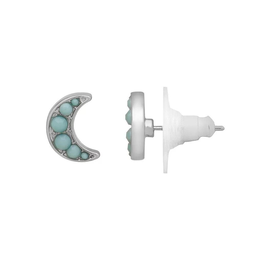 LC Lauren Conrad Silver Tone Studded Crescent Moon Earrings, Women's, Blue Product Image