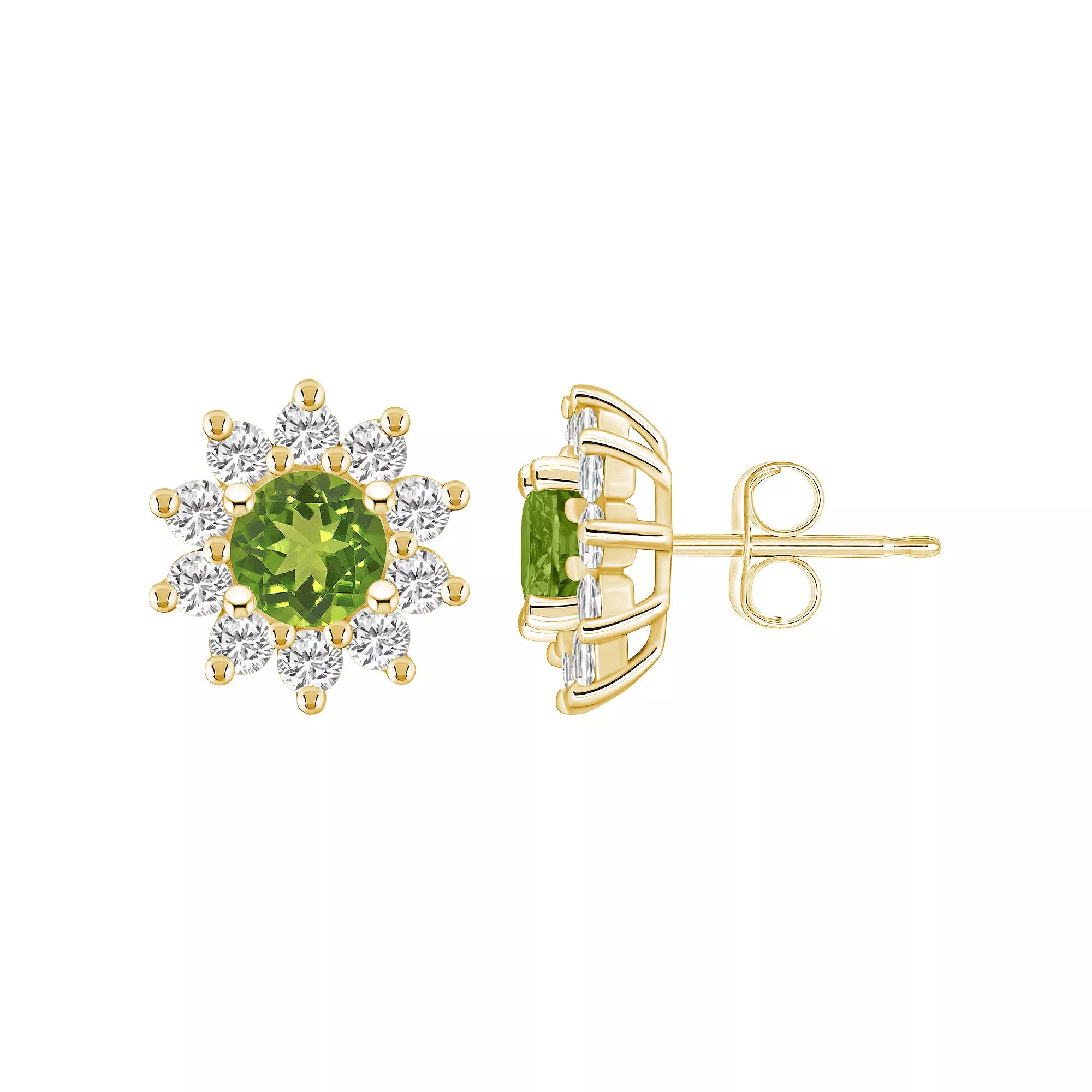 Alyson Layne 14k White Gold Round Peridot 1 1/5 Carat T.W. Diamond Halo Stud Earrings, Women's Product Image