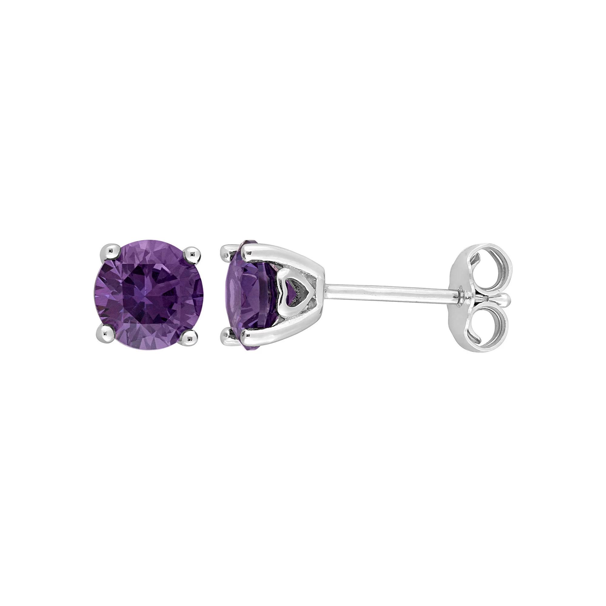 Stella Grace Sterling Silver & Gemstone Round Stud Earrings, Women's, Simulated Alexandrite Product Image