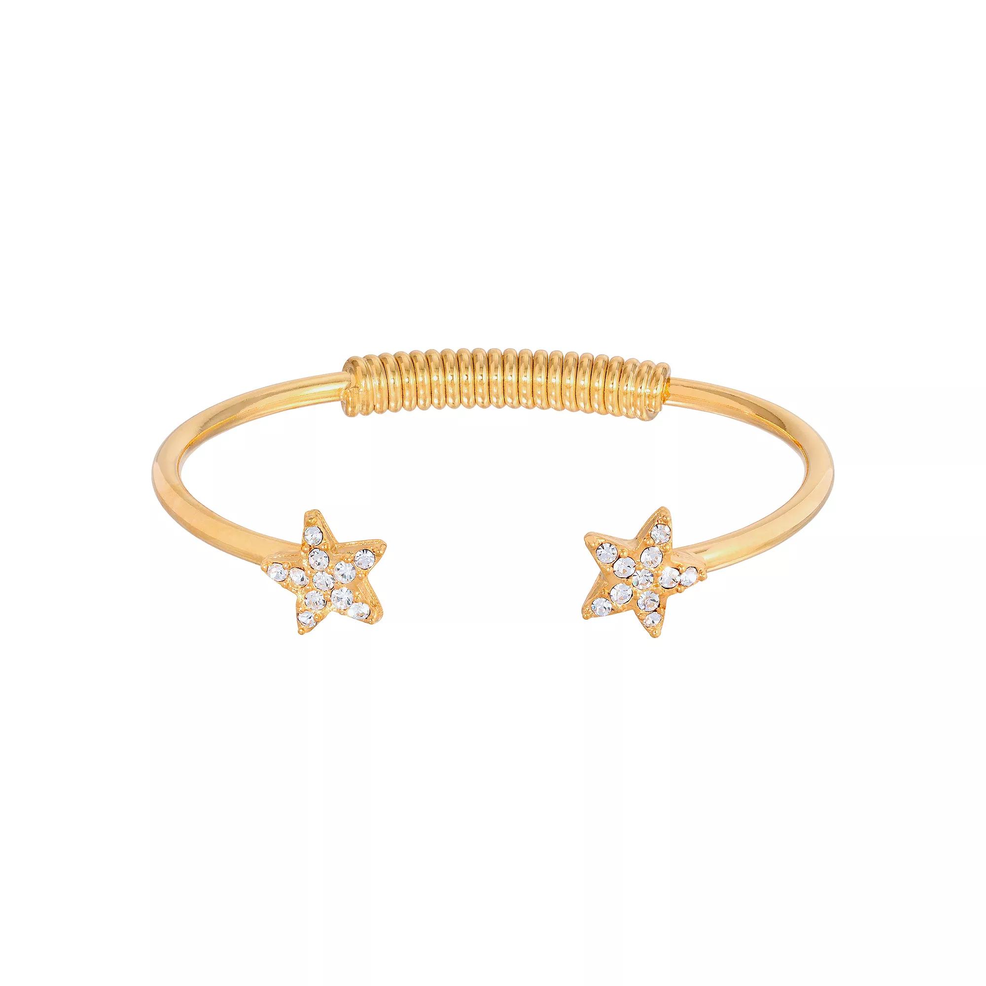 1928 Gold Tone Simulated Crystal Star Spring Bracelet, Womens, Gold Tone Clear Product Image
