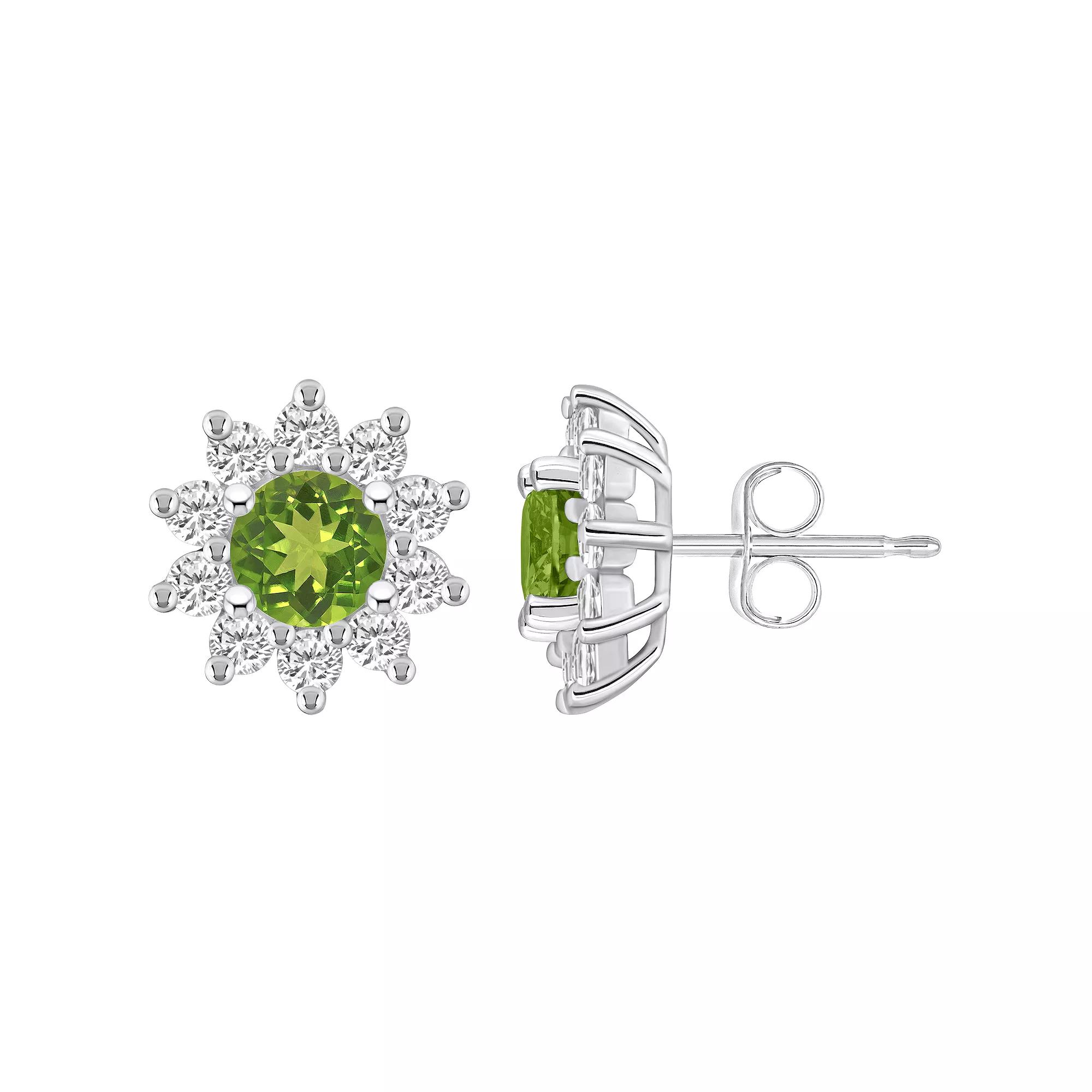 Alyson Layne 14k White Gold Round Peridot 1 1/5 Carat T.W. Diamond Halo Stud Earrings, Women's Product Image