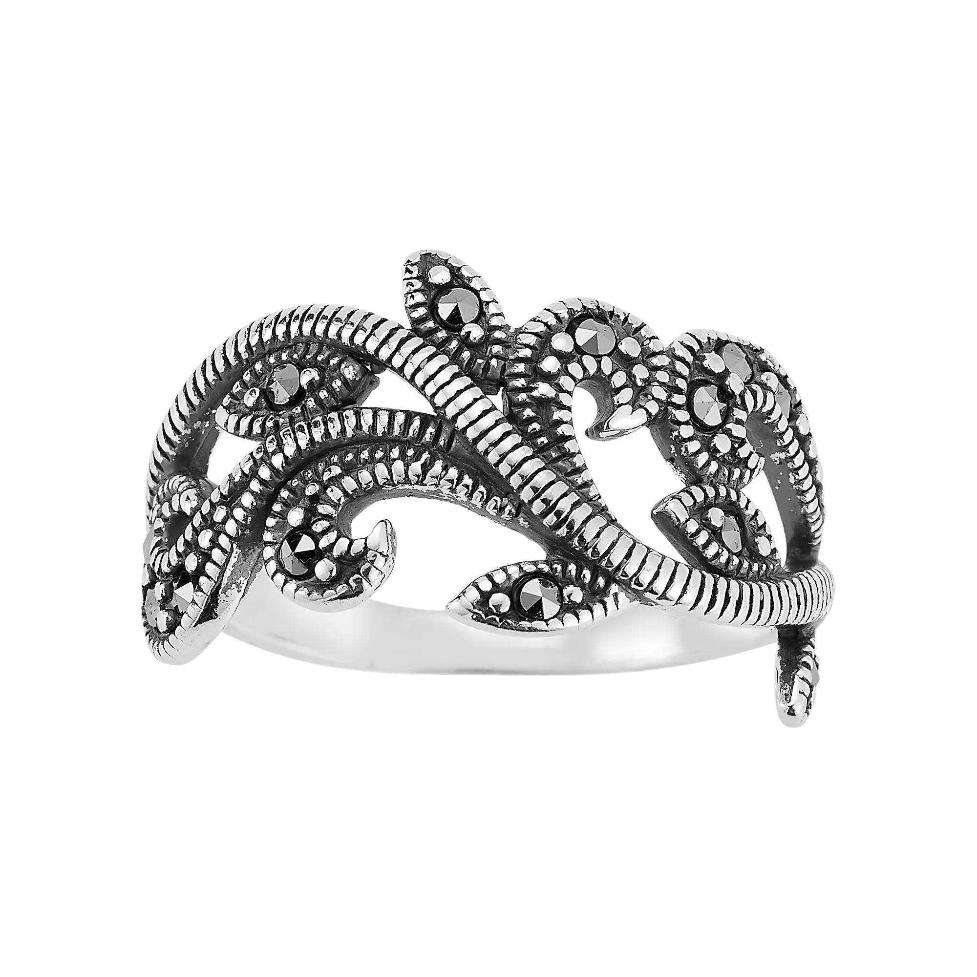 Sunkissed Sterling Sterling Silver Oxidized Leaf Cubic Zirconia Ring, Women's, Size: 5, Silver Tone Product Image