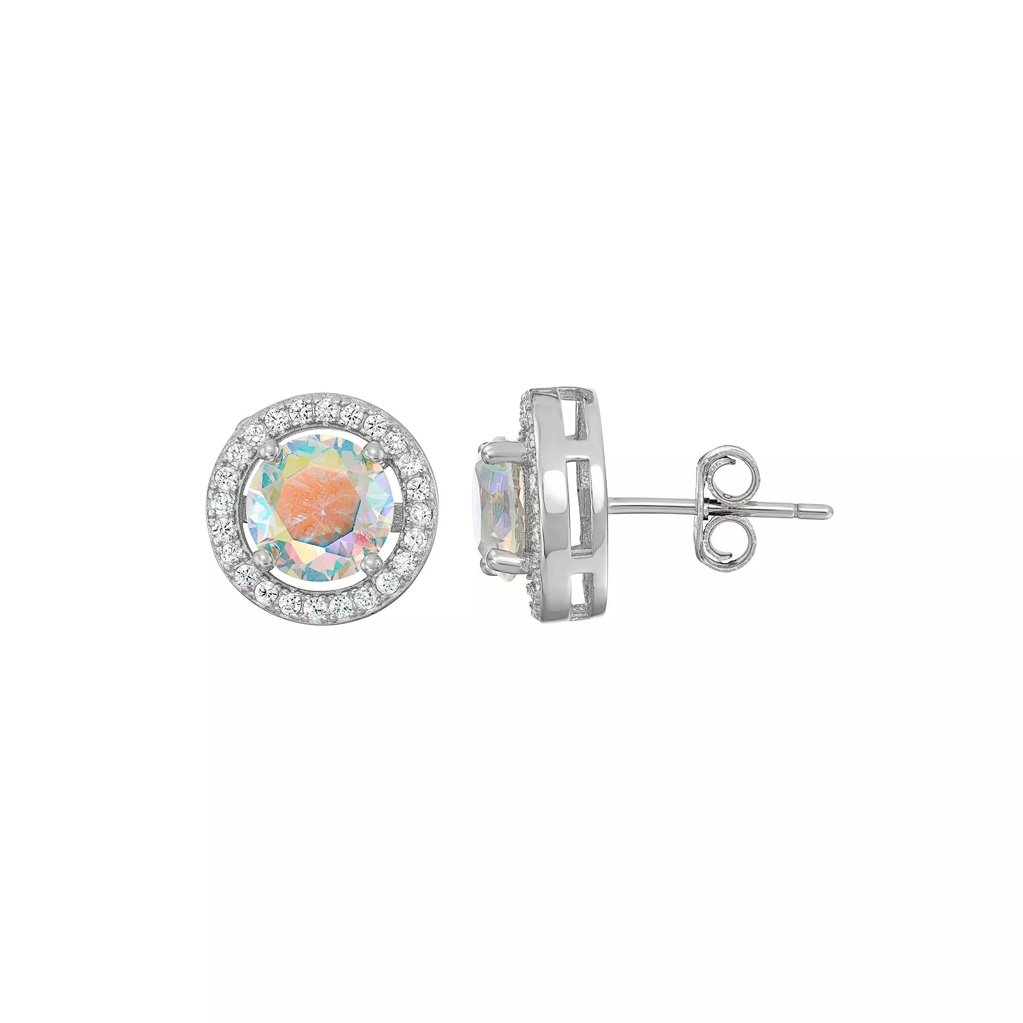 Sterling Silver Cubic Zirconia Halo Stud Earrings, Women's, Iridescent Product Image