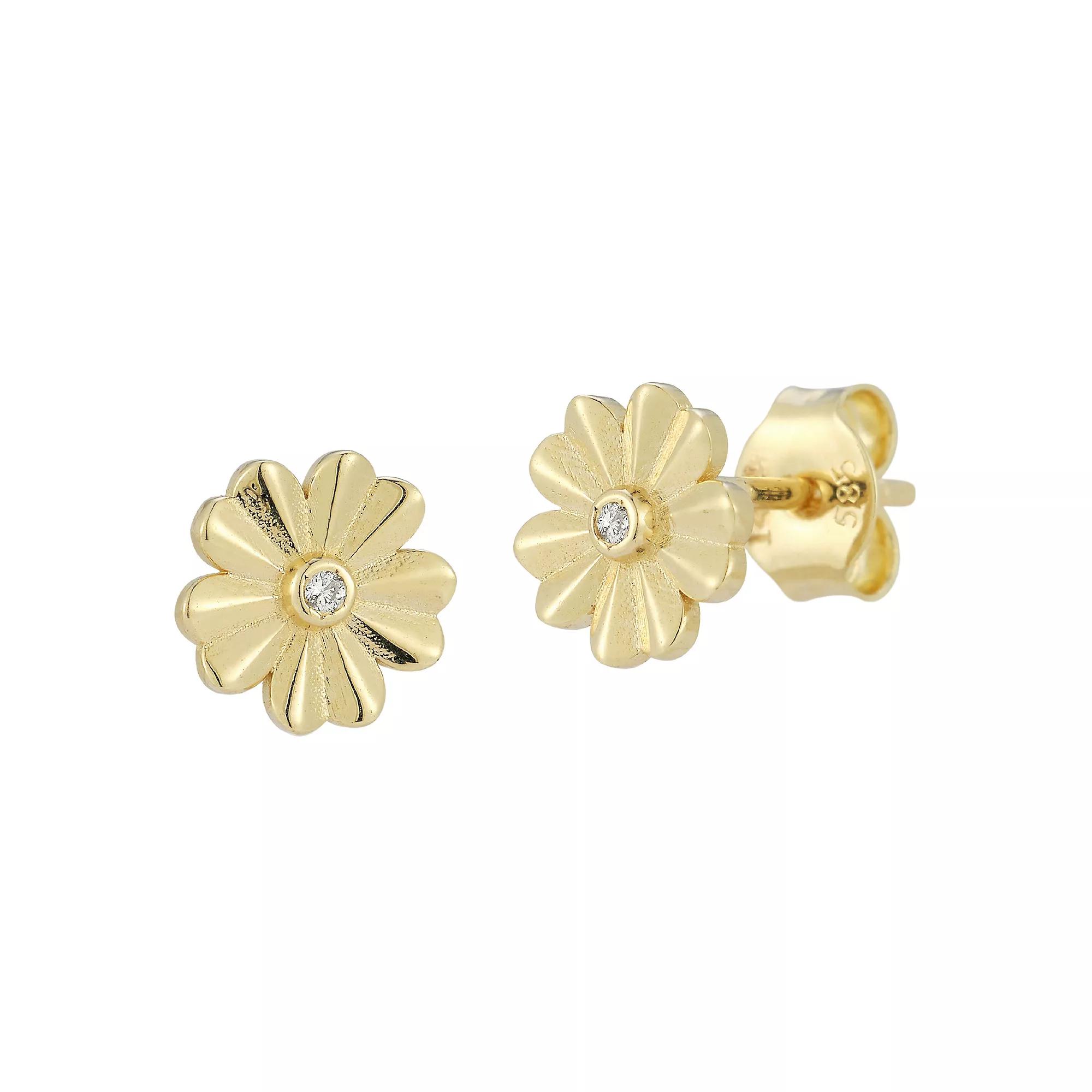 LUMINOR GOLD 14k Gold Diamond Accent Flower Stud Earrings, Women's Product Image