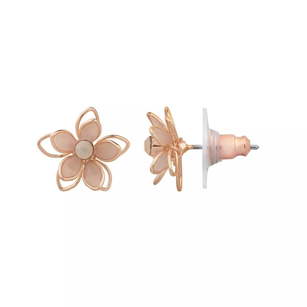 LC Lauren Conrad Rose Gold Tone Crystal Flower Stud Earrings, Women's Product Image