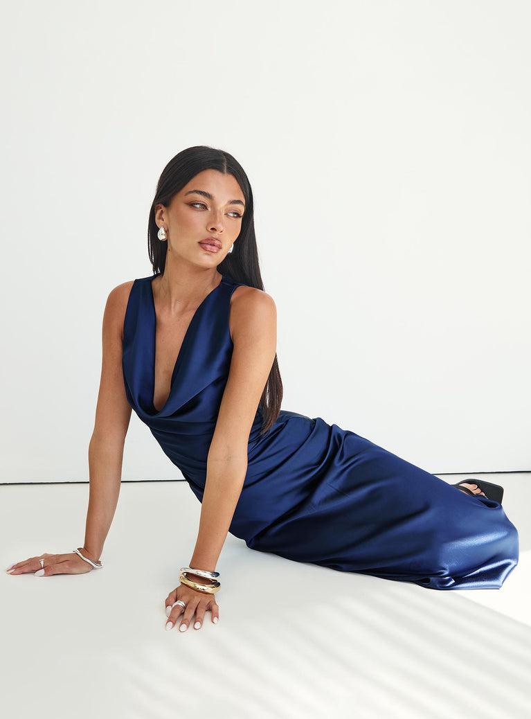 Soprano Plunge Maxi Dress Navy Product Image