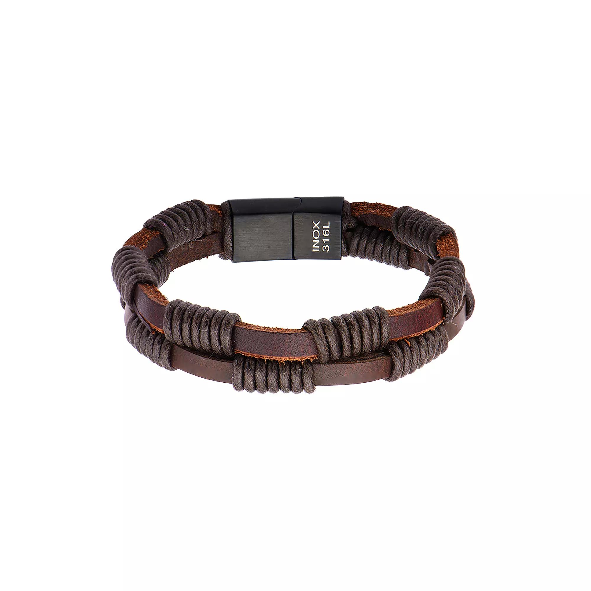 Men's Double Strand Brown Leather Bracelet, Size: 8.25" Product Image