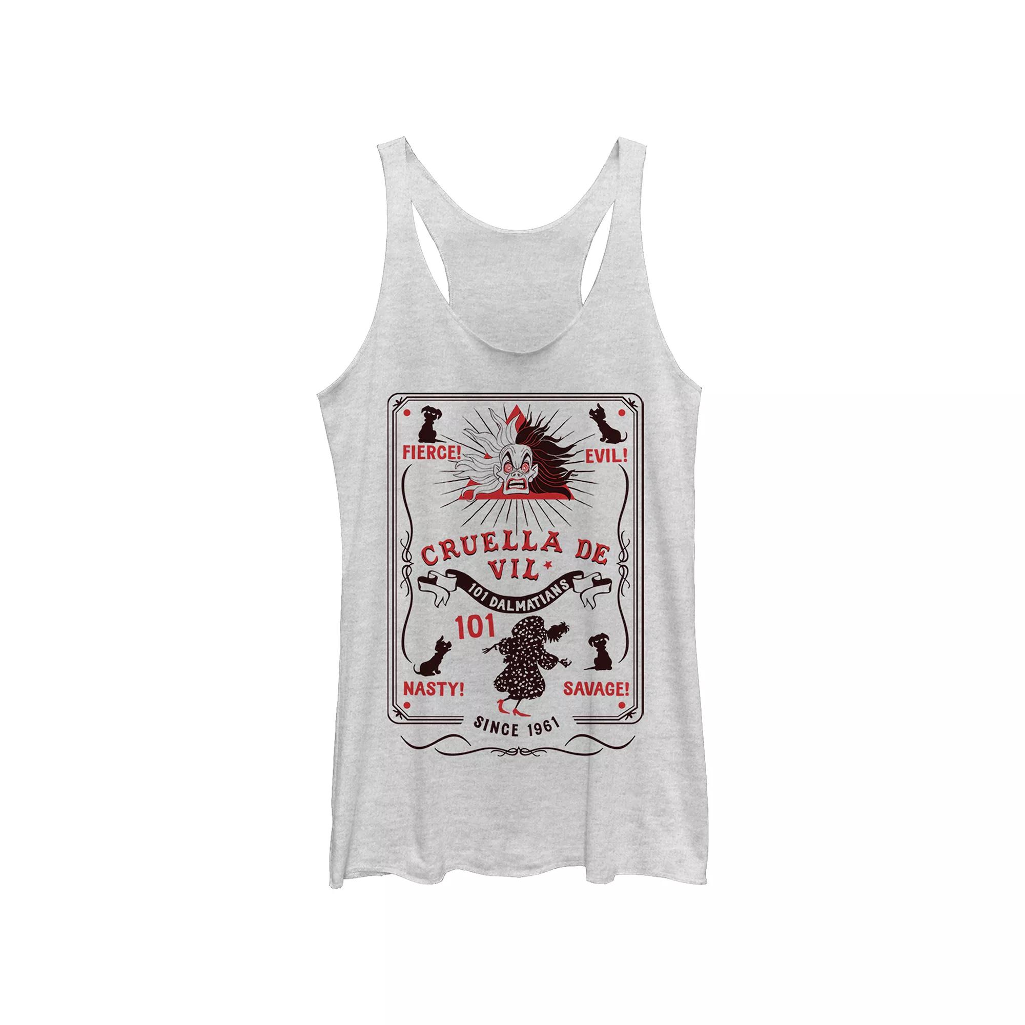 Disney Villains 101 Dalmatians Cruella De Vil Fierce Evil Nasty Savage Juniors' Tri-Blend Racerback Tank Top, Girl's,  Product Image